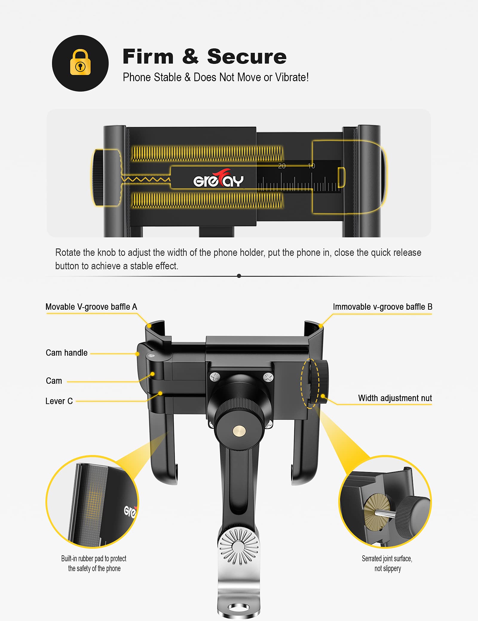 Grefay Motorcycle Phone Mount, 1S Quick Release Anti Shake Motorbike Phone Holder For 3.5 7.0 Inch Smartphone For Motorcycle Mir