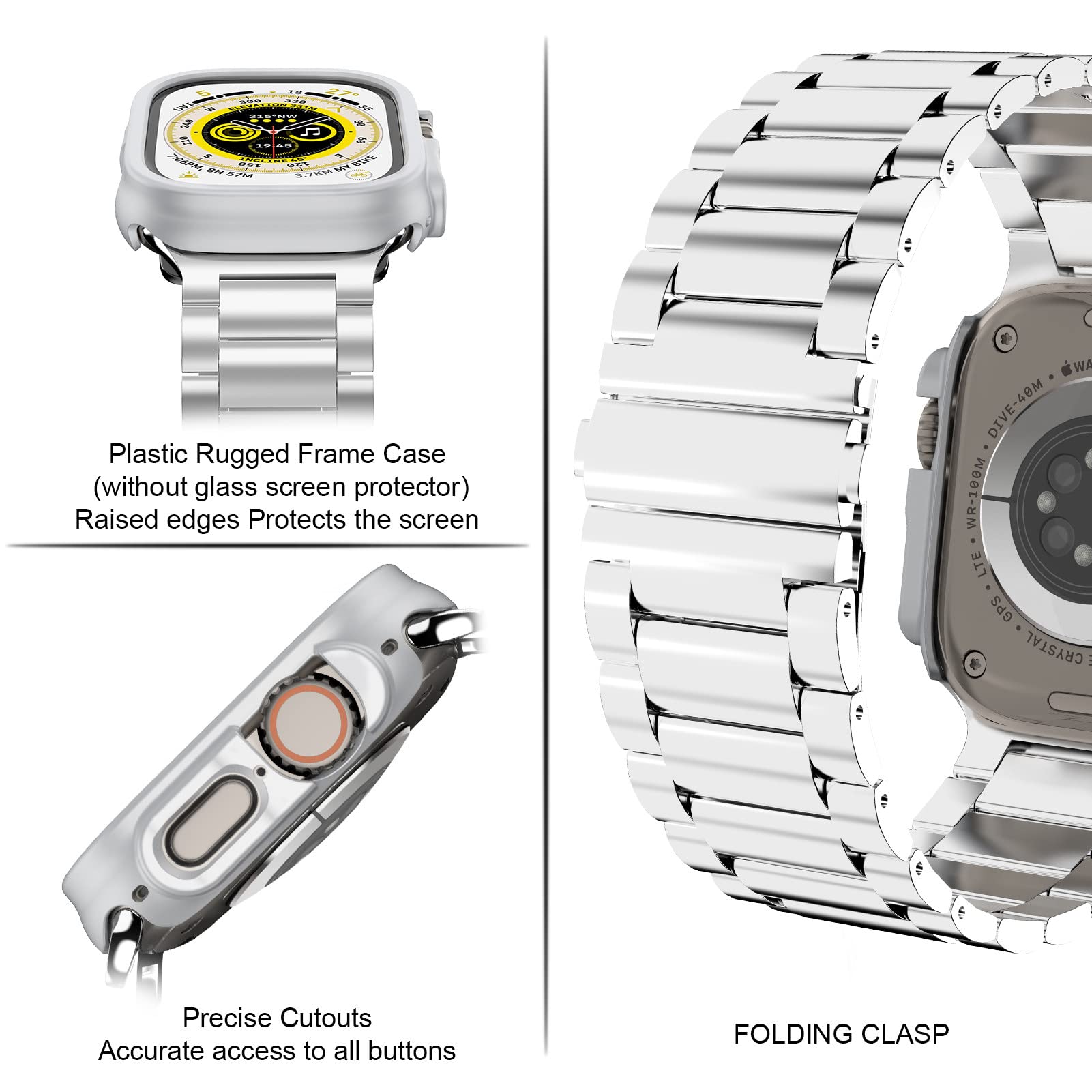 Hatalkin Case Bands Compatible For Apple Watch Ultra Band 49Mm With Case, Stainless Steel Apple Watch Ultra 49Mm Band And Rugged