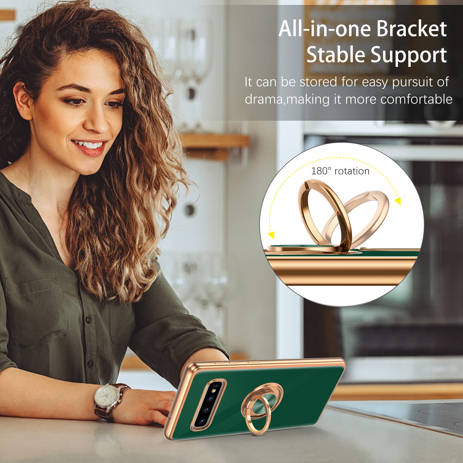 Duedue For Samsung Galaxy S10 Plus Case With Ring Holder Kickstand 360 Degree Rotation Magnetic Car Finger Soft Tpu Slim Cover F