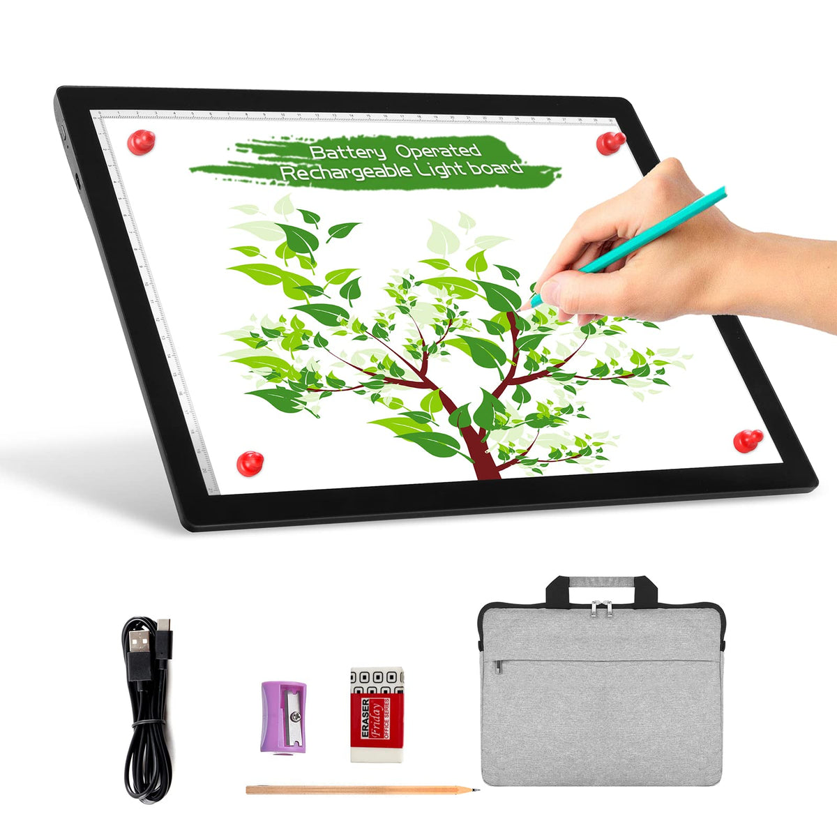 A4 Wireless Battery Powered Light Pad With Case, Toheto Tracing Light Box Dimmable Brightness Rechargeable Led Light Board Porta