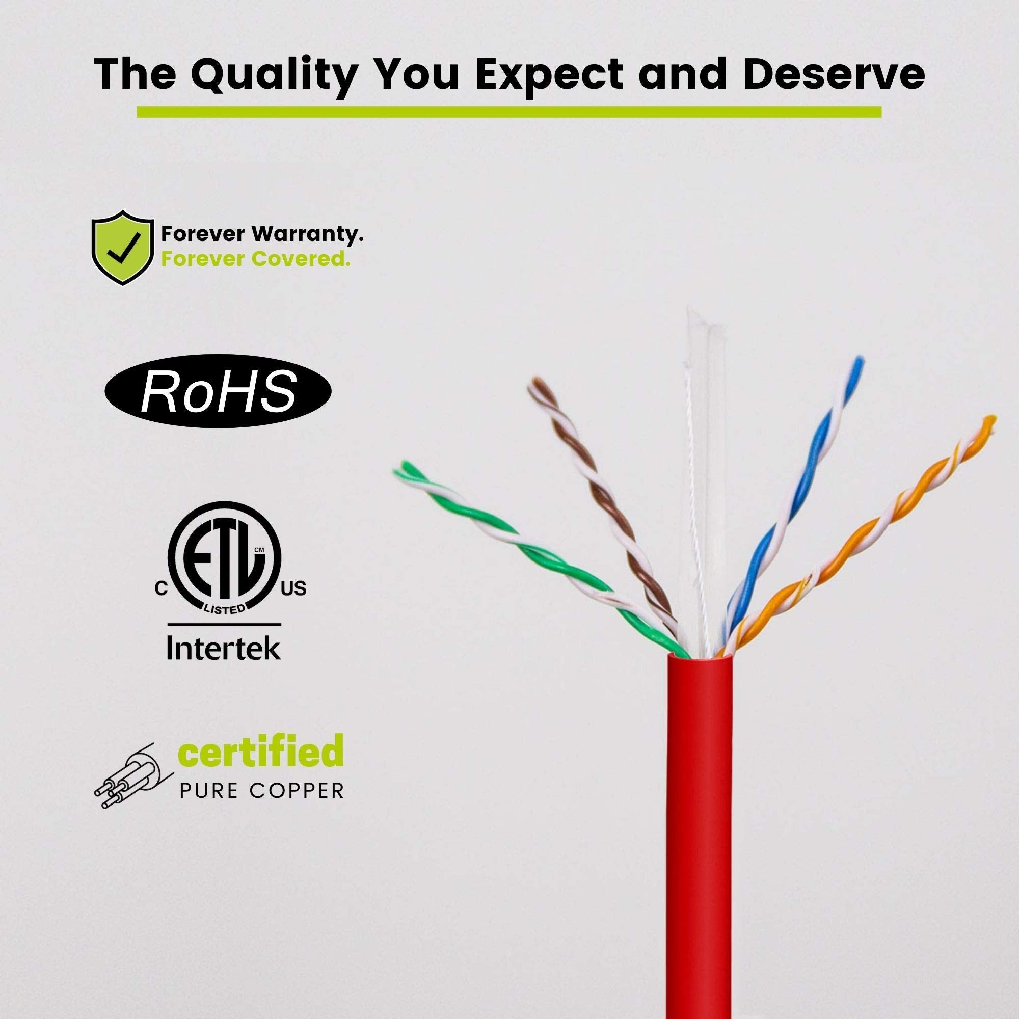 Truecable Cat6 Riser (Cmr), 1000Ft, Red, 23Awg 4 Pair Solid Bare Copper, 550Mhz, Poe++ (4Ppoe), Etl Listed, Unshielded Twisted Pair (Utp), Bulk Ethernet Cable