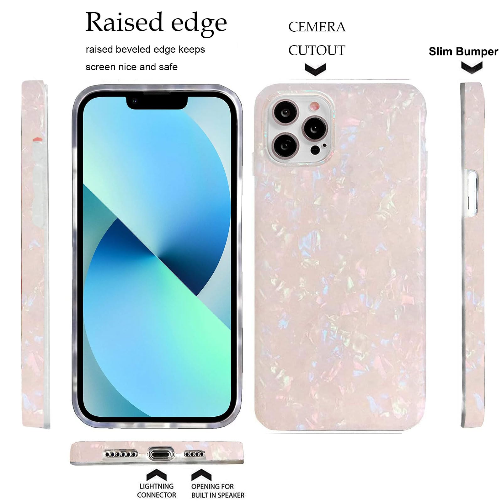 J.west iPhone 14 Pro Max Sparkle Translucent Clear Opal TPU Phone Case 6.7 inch