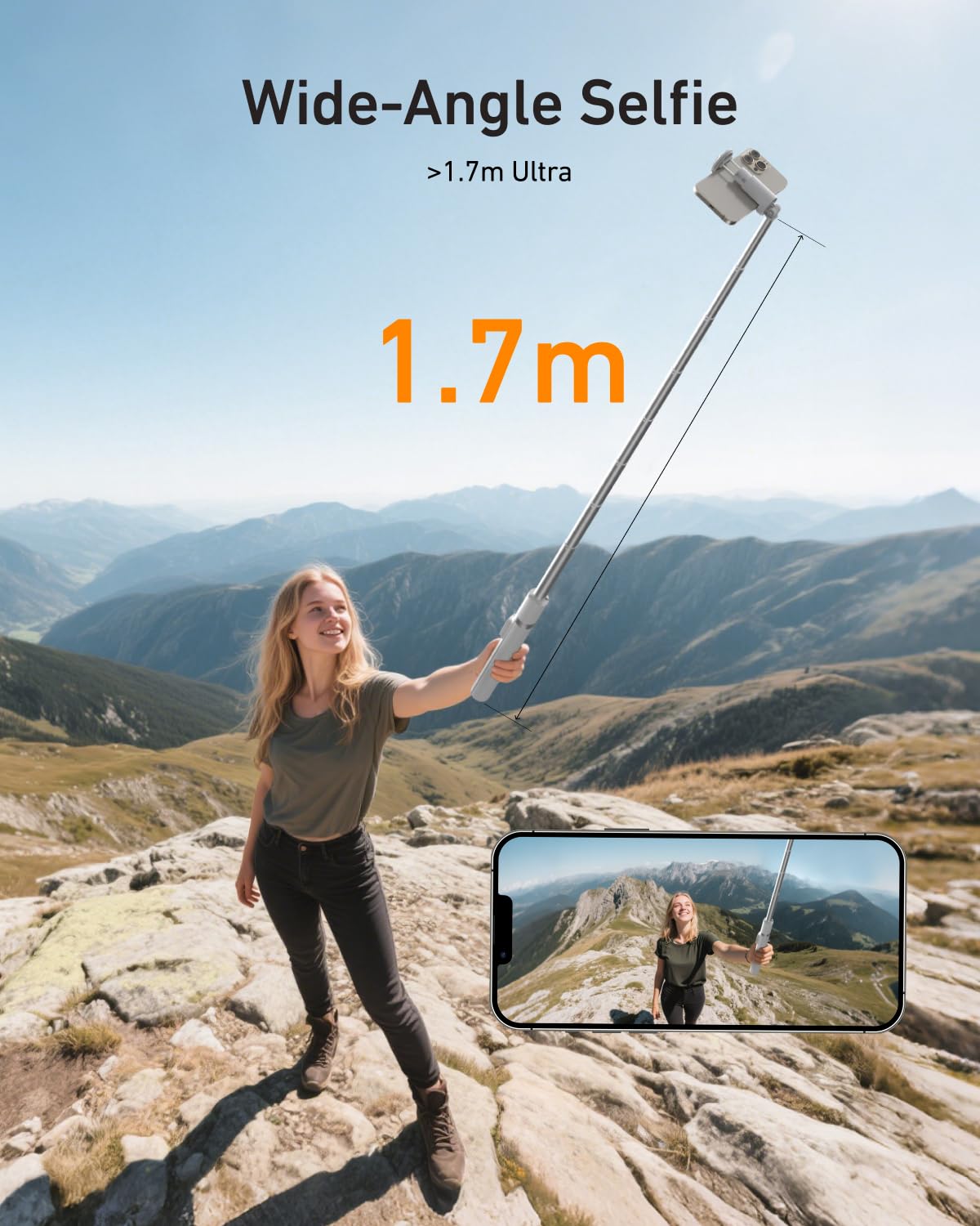 Telesin 70'' Phone Tripod Stand, Gravity-Activated Auto-Open Selfie Stick, Extendable Cell Phone Stand With Magnetic Bluetooth R
