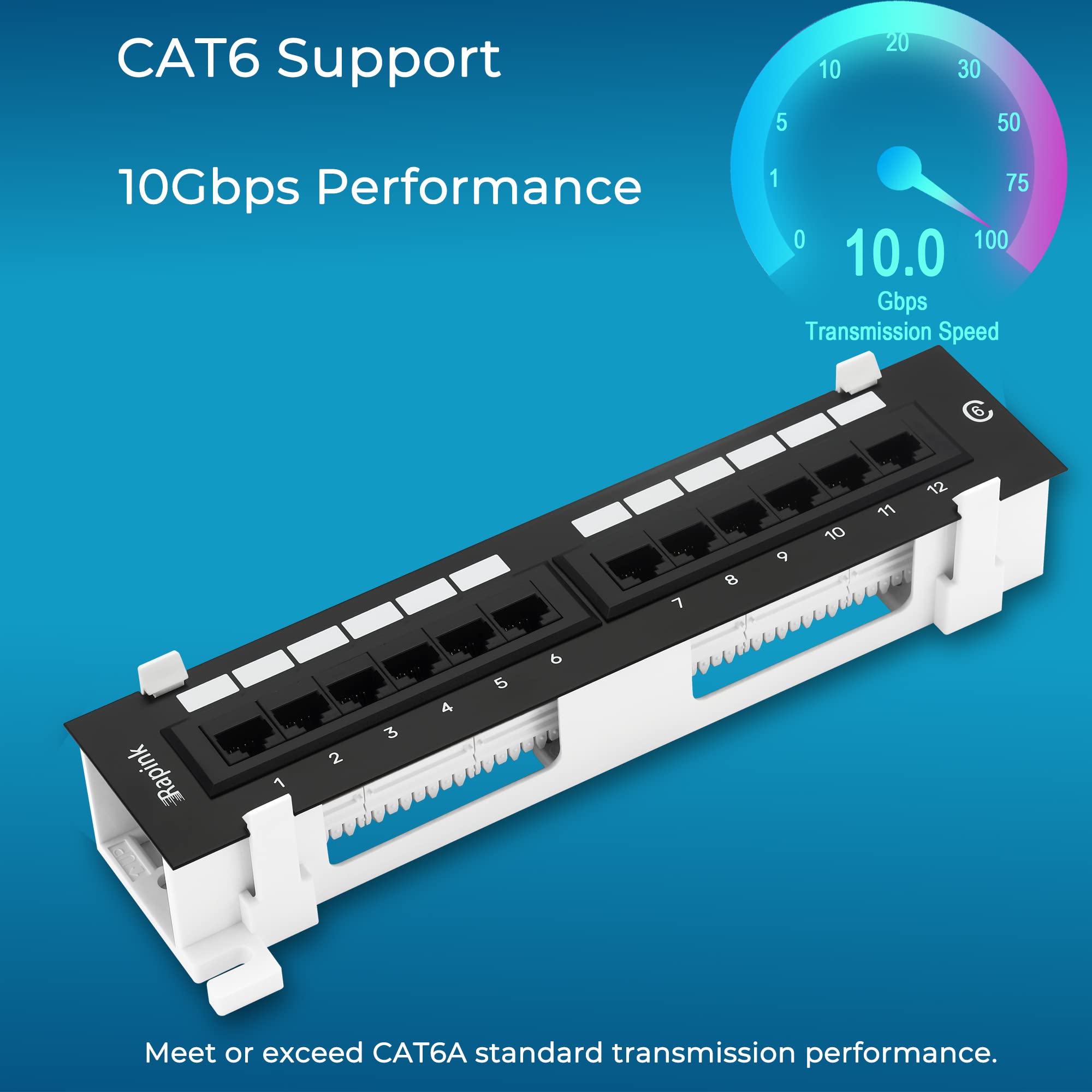 Rapink Patch Panel 12 Port Cat6 10G Support, Network Patch Panel Utp 10 Inch, Wallmount 1U Ethernet Patch Panel Punch Down Block For Cat6, Cat5E, Cat5 Cabling