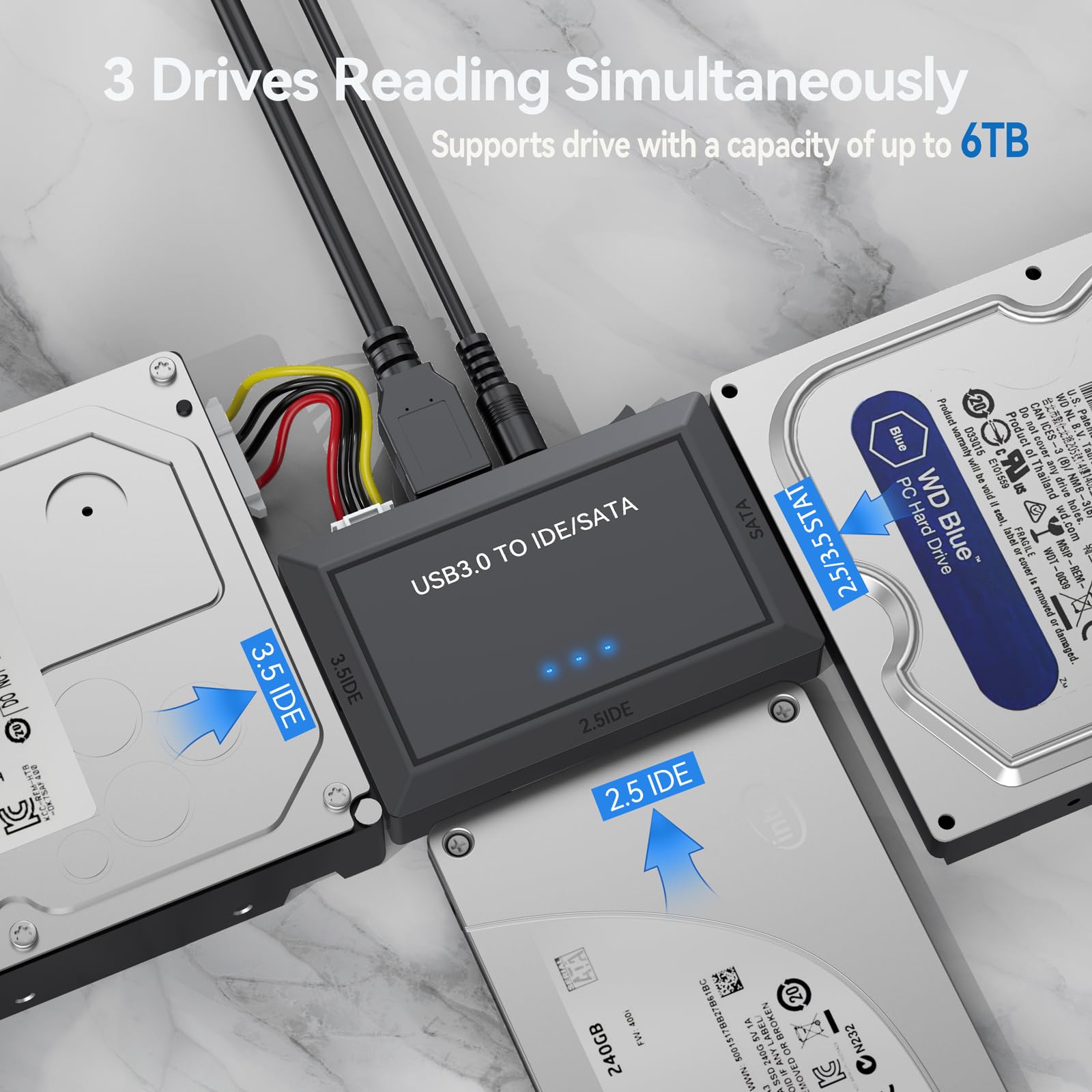 Clavoop Hard Drive Reader Sata Ide To Usb Adapter, Usb 3.0 External Hard Drive Ultra Recovery Converter Kit Data Retrieval Devic