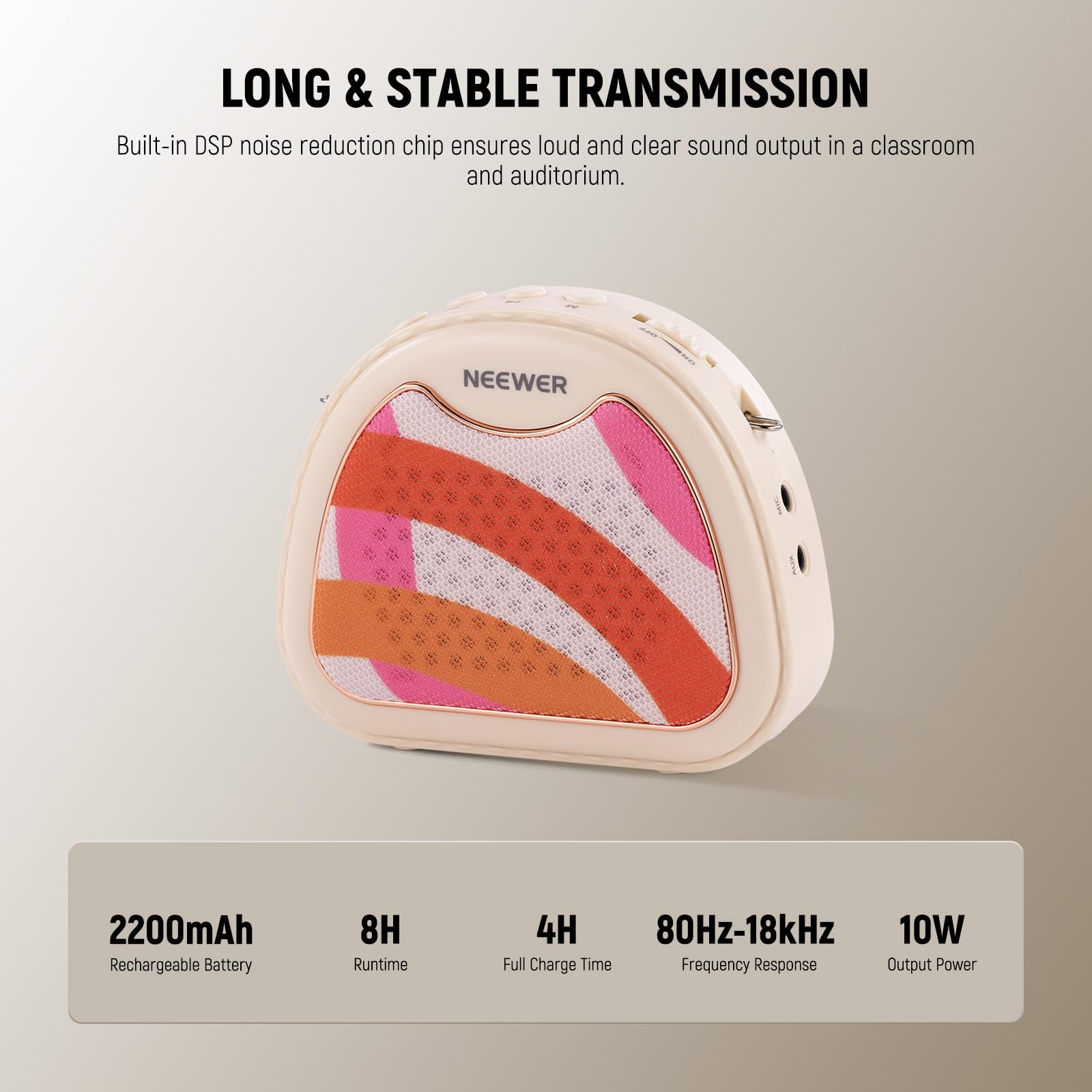 Neewer Va01 Voice Amplifier With Wired Headset Microphone, Speaker, Shoulder Strap, Aux Output, Usb C Rechargeable Portable Soun