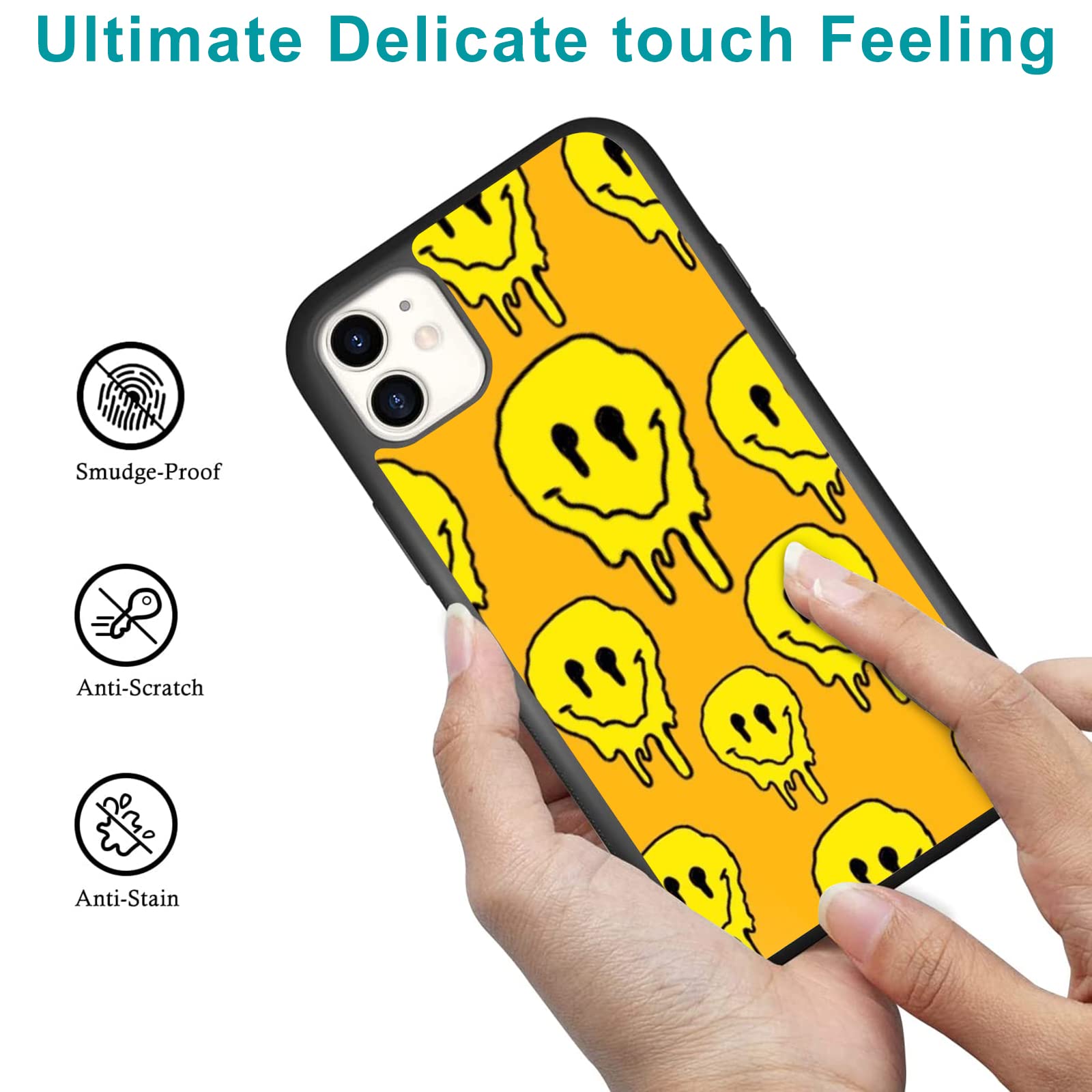 Unnkine Happy Face Case For Iphone 13 Pro Max Girls Women Lovely Face Hippie Indie Design Soft Tpu Hard Back Shockproof Anti Scr