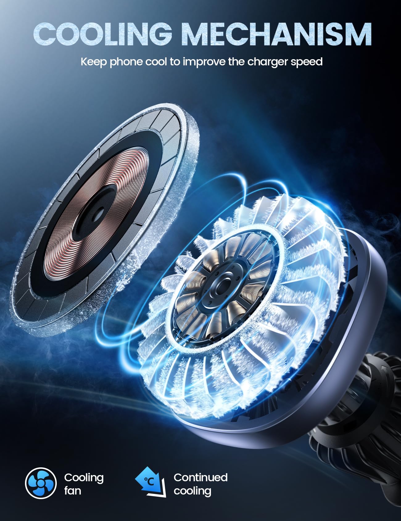 Lamicall For Magnetic Car Mount Charger - [2024 Cooling Fast Charging] 15W Wireless Car Charger - Hands Free Magnetic Car Phone