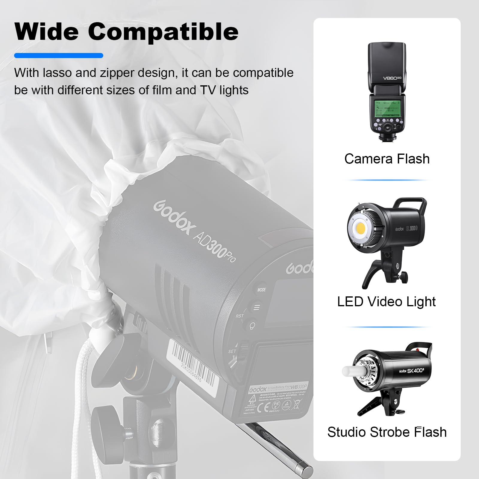 Godox Ub 105W 41.3'' / 105Cm Parabolic Deep Reflective Umbrella White Inner Studio Soft Light Umbrella With Withe Diffuser Cover