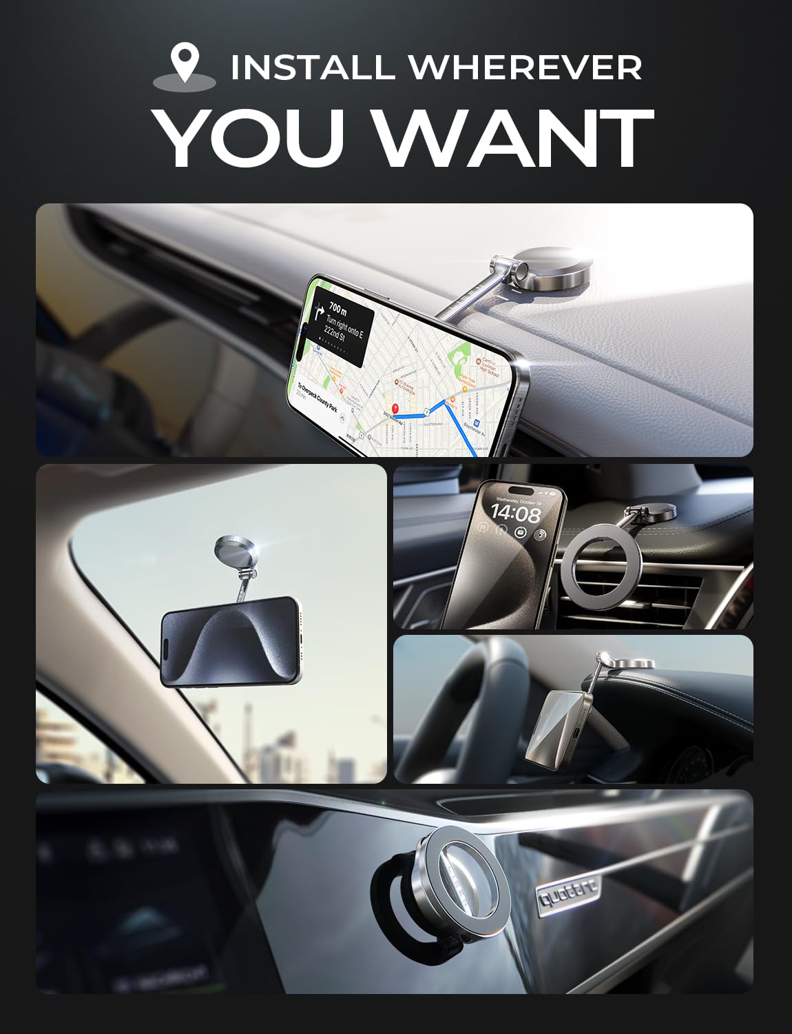 Lisen For Magsafe Car Mount, Ultra Magnetic 360 Degree Rotation Dashboard Car Phone Holder, Car Accessories For Iphone, Gifts Fo