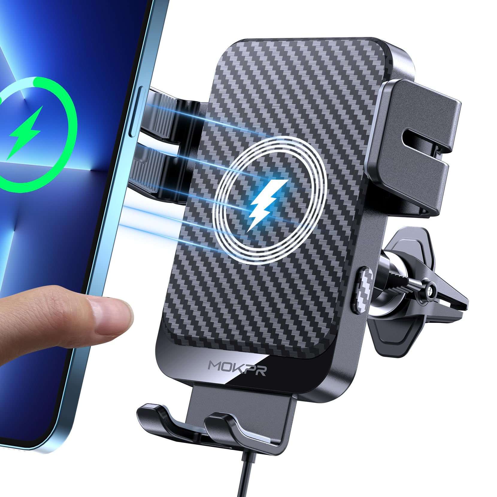 Wireless Car Charger, Mokpr 15W Fast Charging Auto Clamping Car Charger Phone Mount Air Vent Cell Phone Holder Compatible Iphone