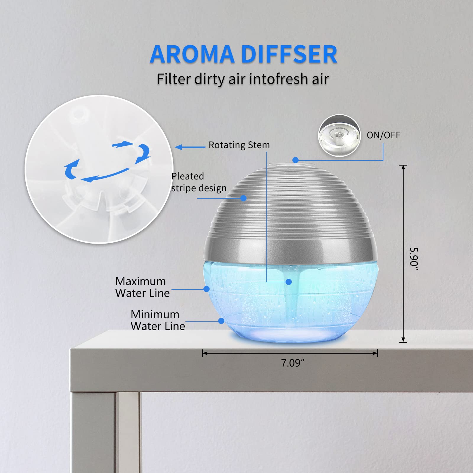 Ap Airpleasure Water Based Purifier Air Washer, Air Revitalizer & Freshener, Air Fresher With 6 Colorful Lights For Rooms (Silve
