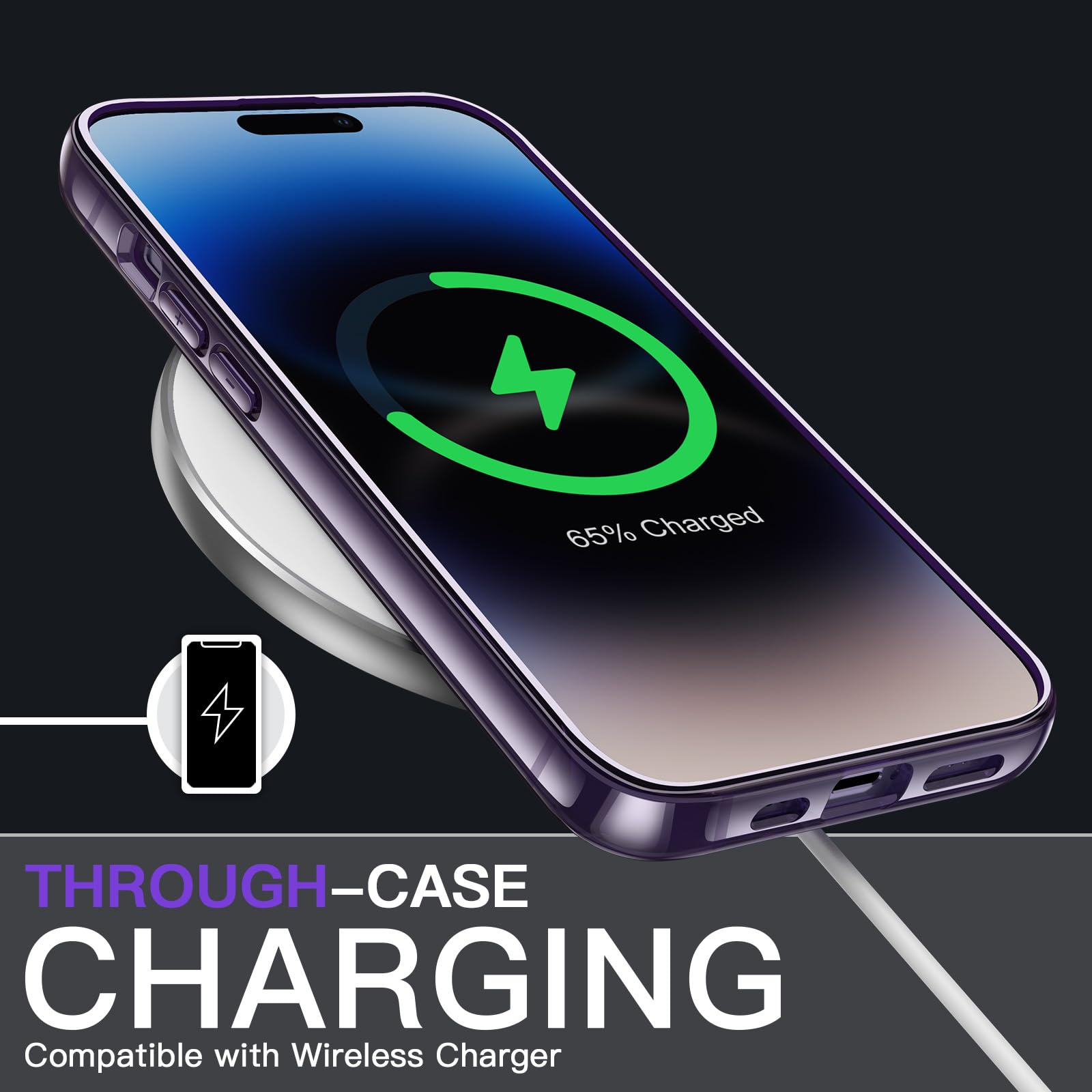 Jetech Case For Iphone 14 Pro 6.1 Inch, Non Yellowing Shockproof Phone Bumper Cover, Anti Scratch Clear Back (Deep Purple)