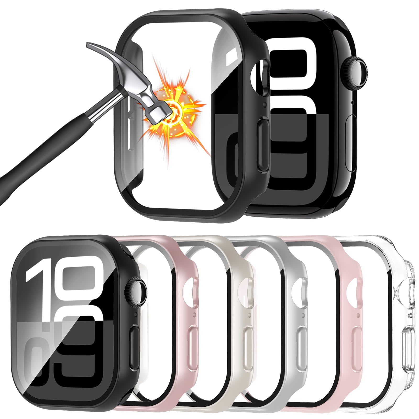 Haanilkyi [6 Pack] Case For Apple Watch Series 10 46Mm Screen Protector, Ultra Thin Tempered Glass Full Coverage Hard Pc Protect