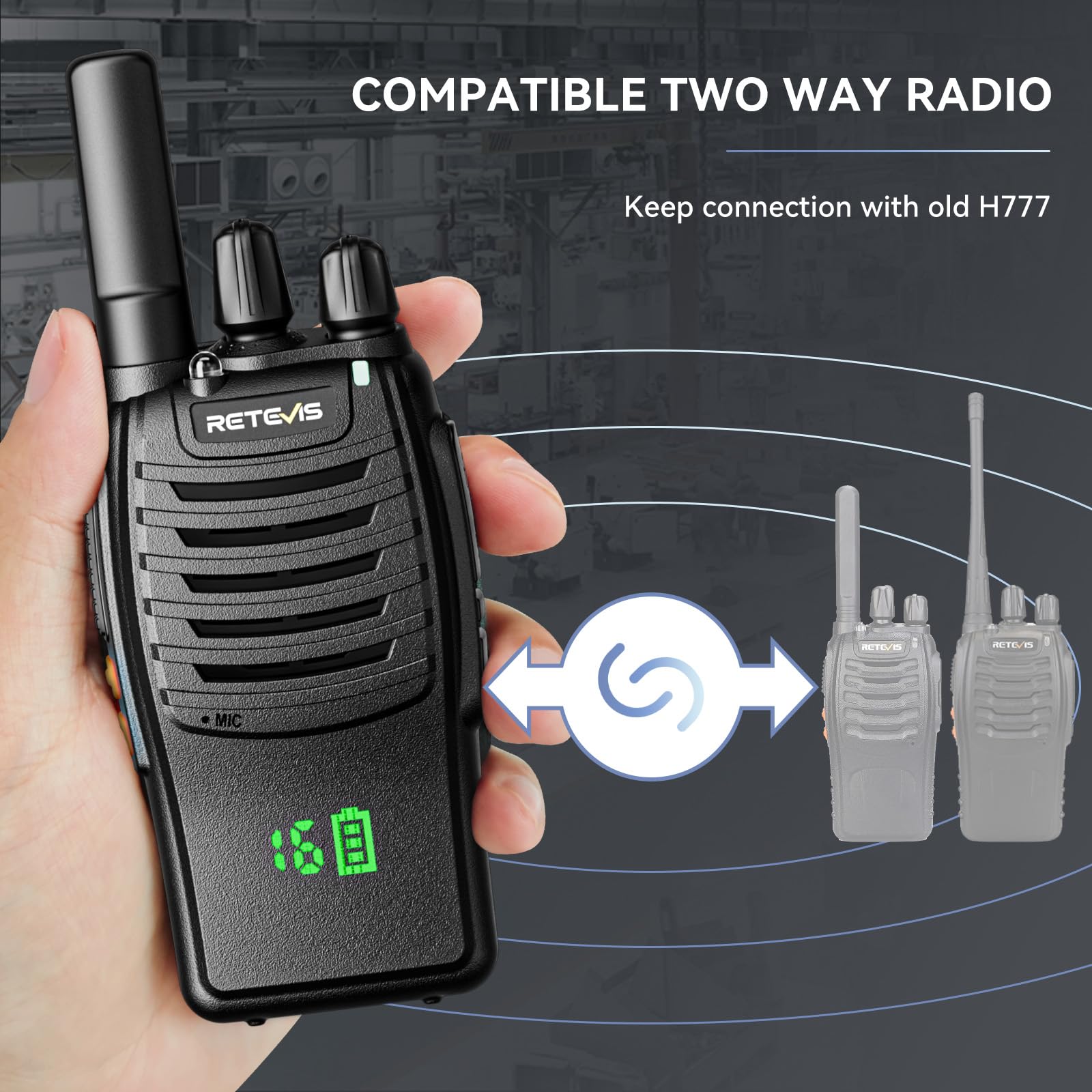 Retevis H 777H Walkie Talkies,Rechargeable Two Way Radio, Hidden Display,Channel Display,Usb C,Short Antenna,Handheld 2 Way Radio With Emergency Alarm For Business Education (10 Pack)