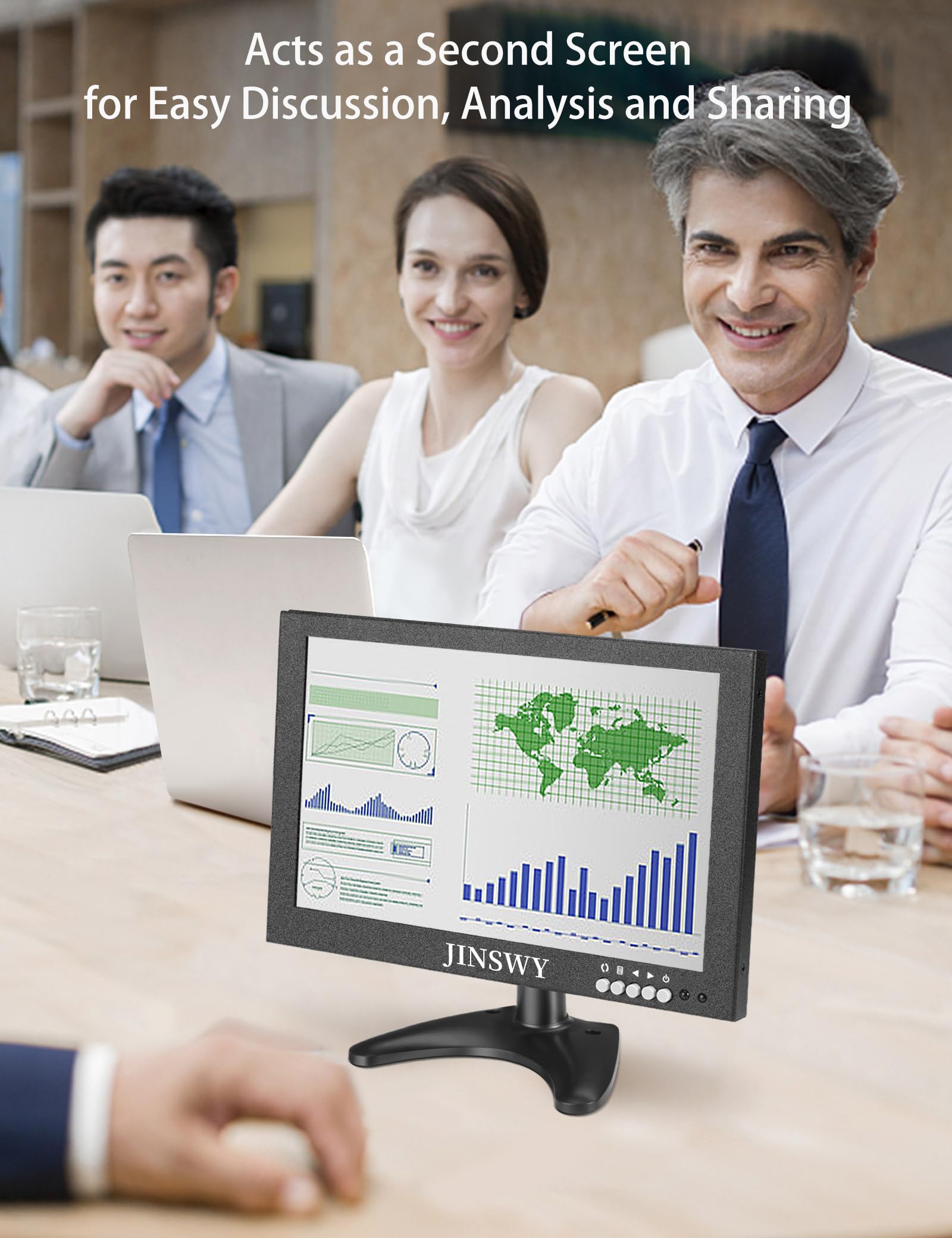 Jinswy 10.1 Security Monitor, 1280 X 800 Hd Display, 16:10 Ips Metal Portable Mini Cctv Monitor, Hdmi Vga Bnc Av Usb Ports, Buil