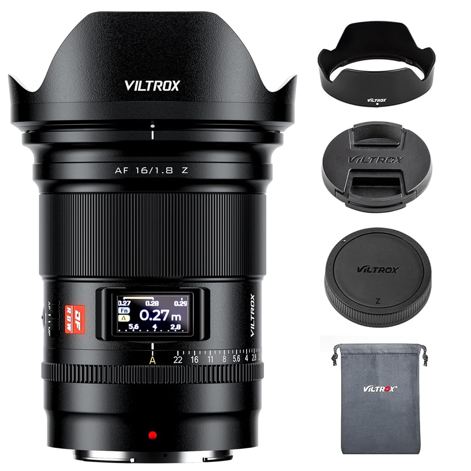 VILTROX AF 16mm F1.8 F/1.8 Full Frame Lens for Nikon Z-Mount Cameras,Autofocus Z Mount with Built-in LCD Screen Wide Angle Lens 
