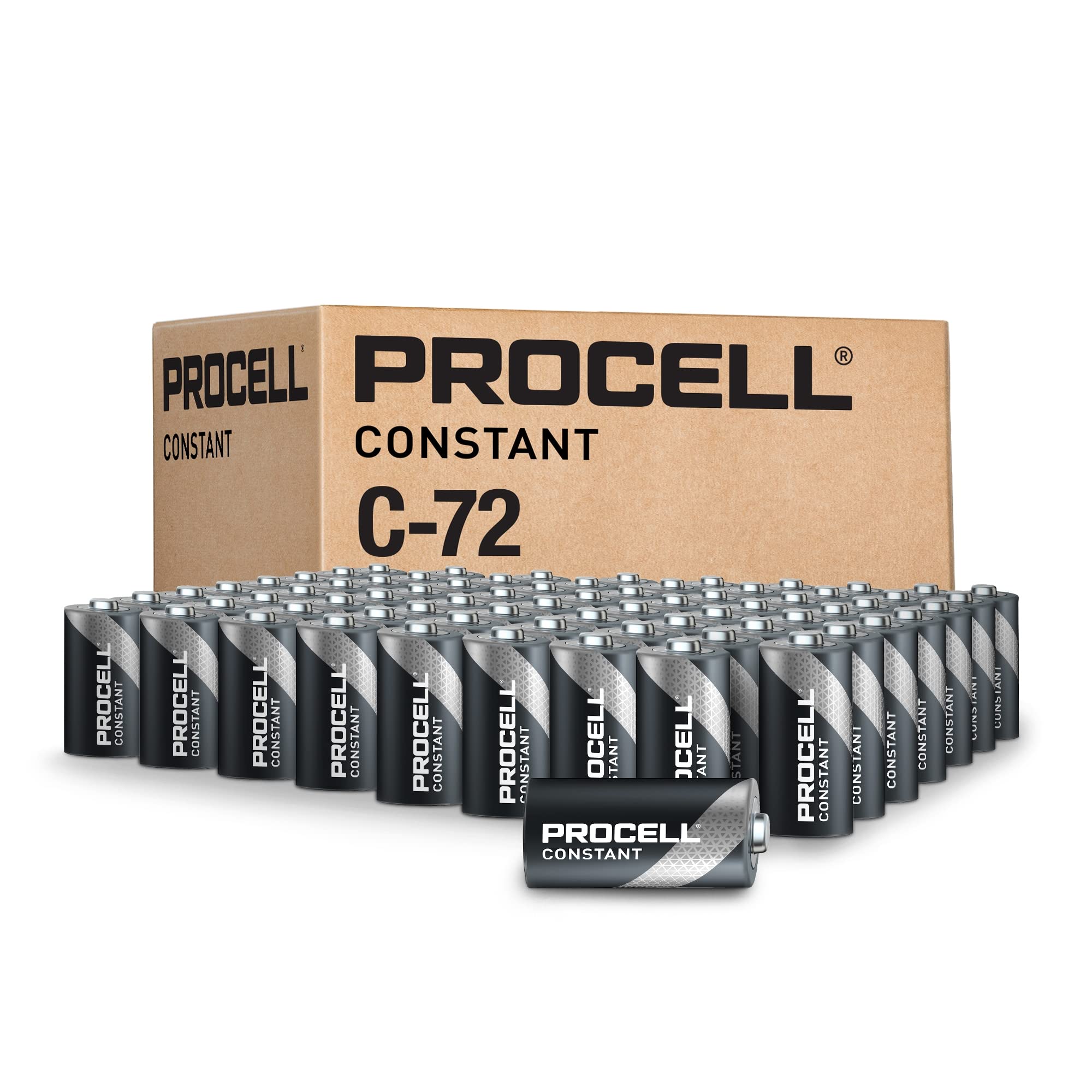Procell Constant C Cell Long Lasting Alkaline Batteries (72 Pack), 10 Year Shelf Life, Bulk Value Pack For Consistent Moderate D