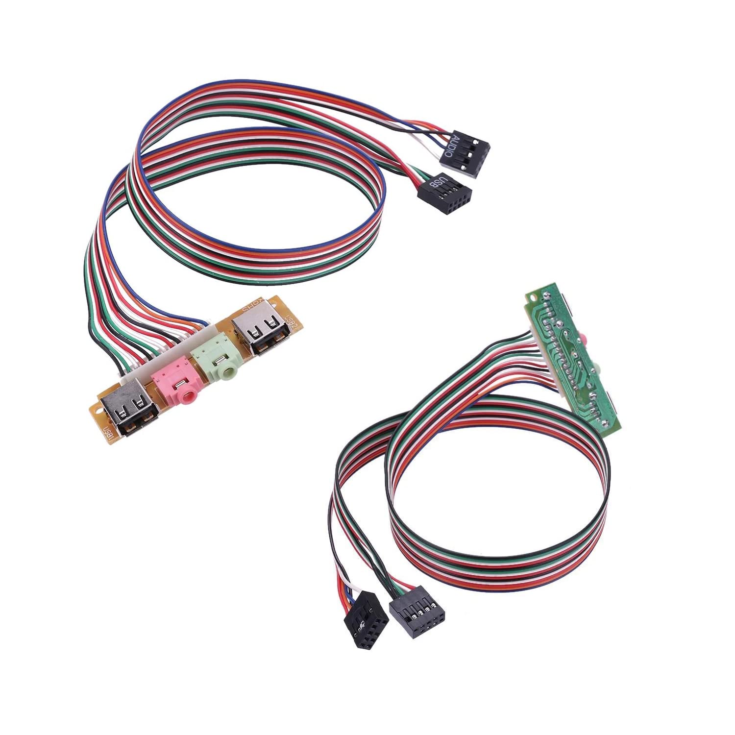 Thtrht 2 Pack Usb + Audio Front Panel Interface Port Pc Computer Chassis Case Desktop Extension Cable 9 Pin Connector For 3.5Mm