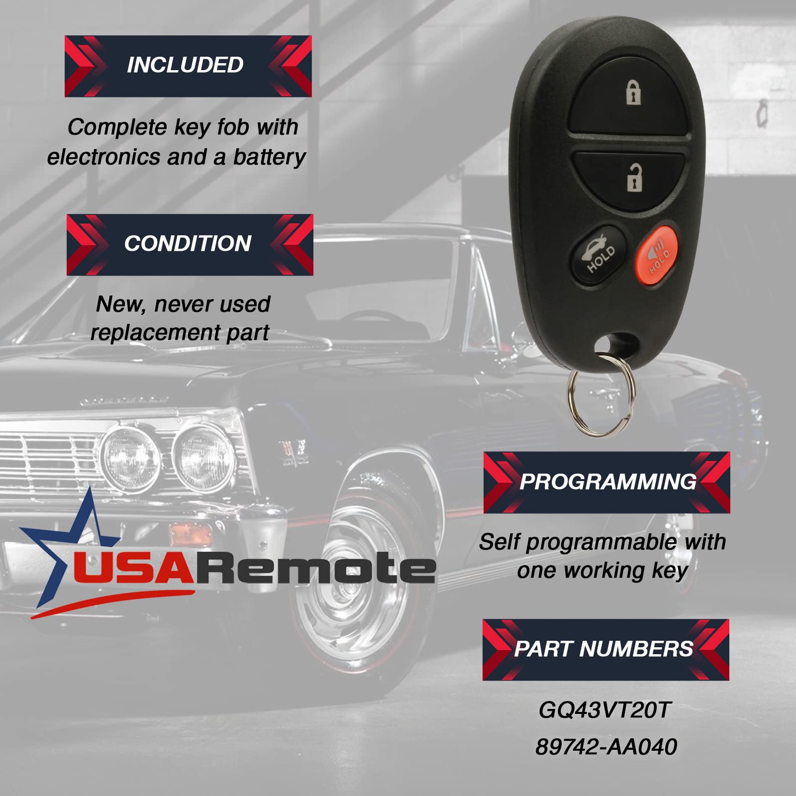 Key Fob Keyless Entry Remote Fits Toyota Avalon, Solara 2005 2006 2007 2008 (Gq43Vt20T 4 Btn)