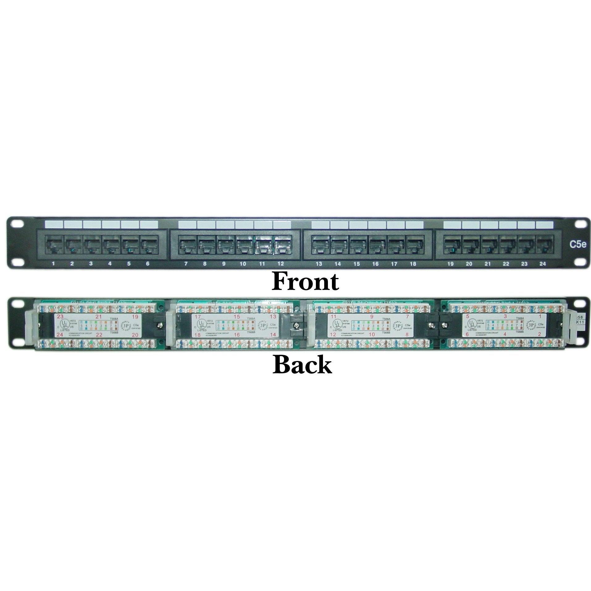 Cablewholesale 24 Port Cat5E Patch Panel, 19'' Horizontal Rackmount Cat5E Patch Panel, 1U Wall Mount Panel, Rj45 Ethernet 110 Ty