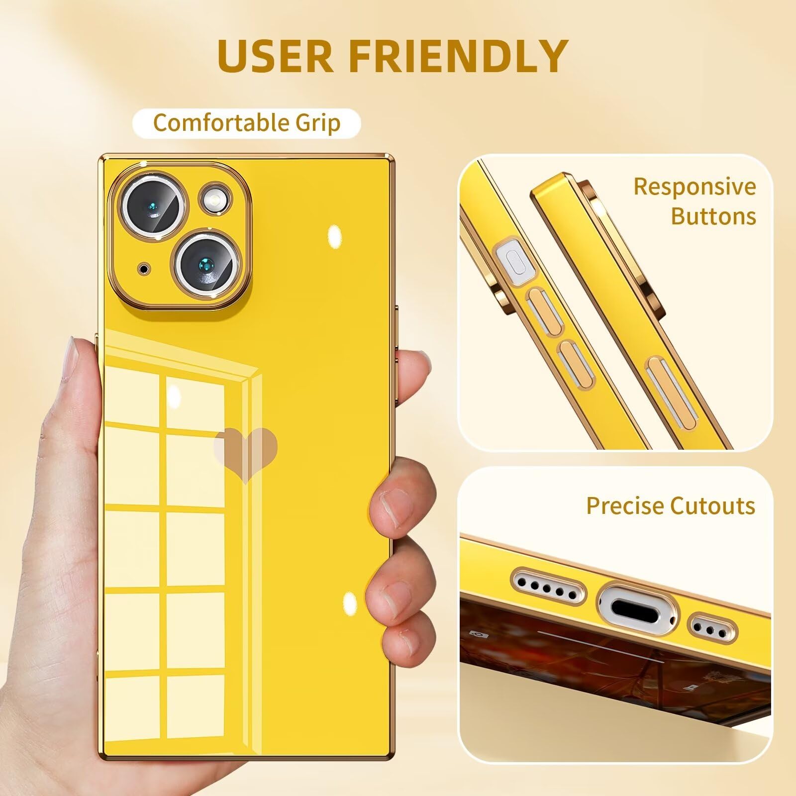 Tzomsze Case For Iphone 16 Plus,Camera Protection Cute Heart Pattern & Electroplate Reinforced Corners Shockproof Edge Bumper Ca