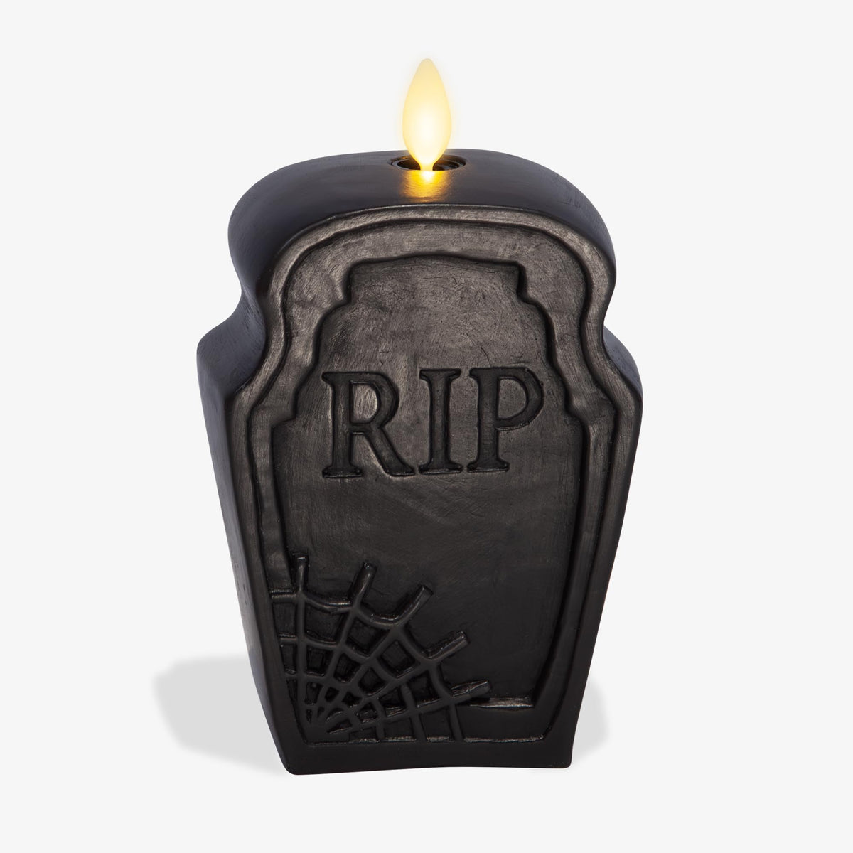 Luminara Black Flameless Candle Rip Tombstone Figural (2'' X 5.5'') Moving Flame Battery Operated Led Candle Lights Halloween De