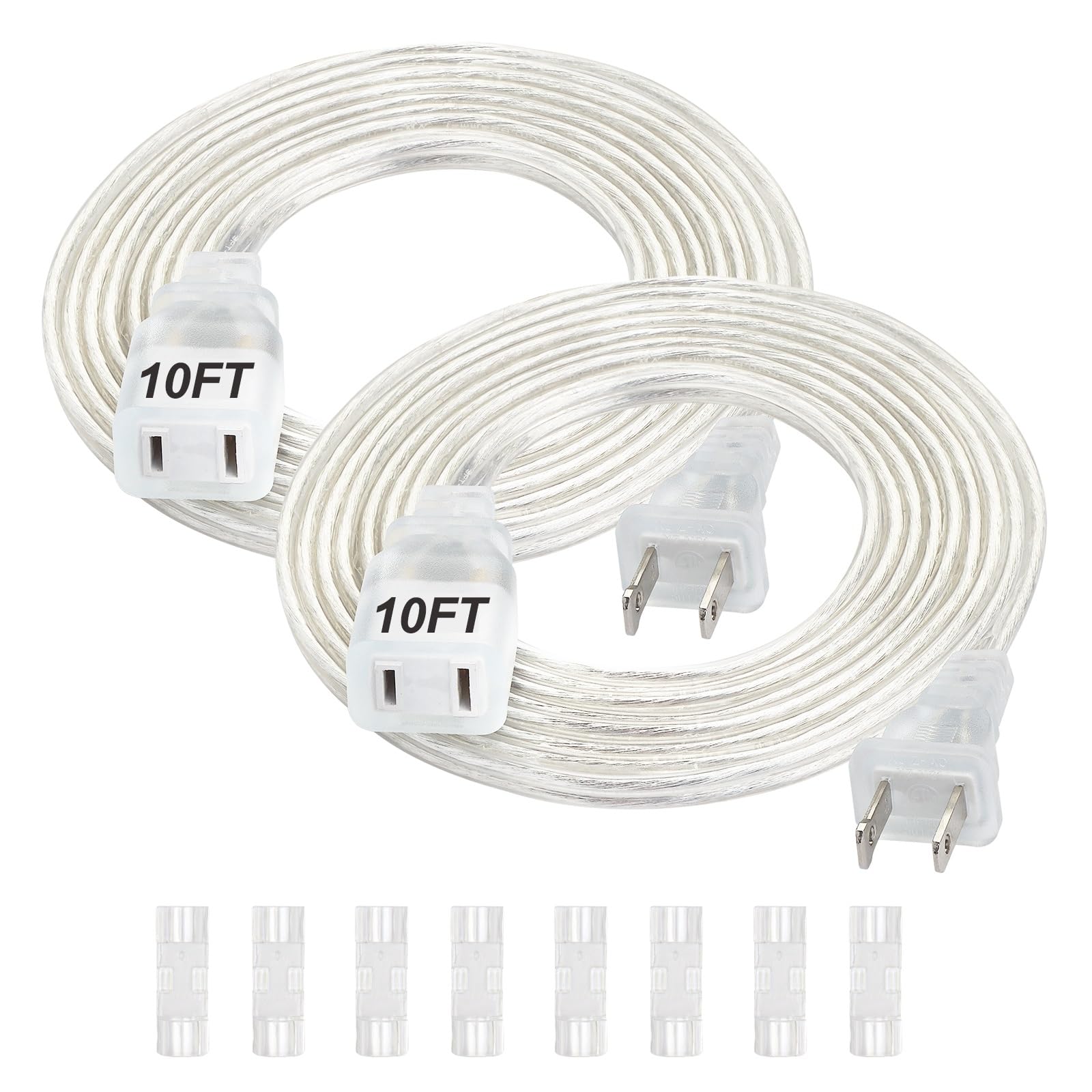 2 Pack Clear Extension Cord, 10 Ft Extension Cords, Ul Certified Power Extension Cord, 2 Prong Extension Cord Male To Female, 2X