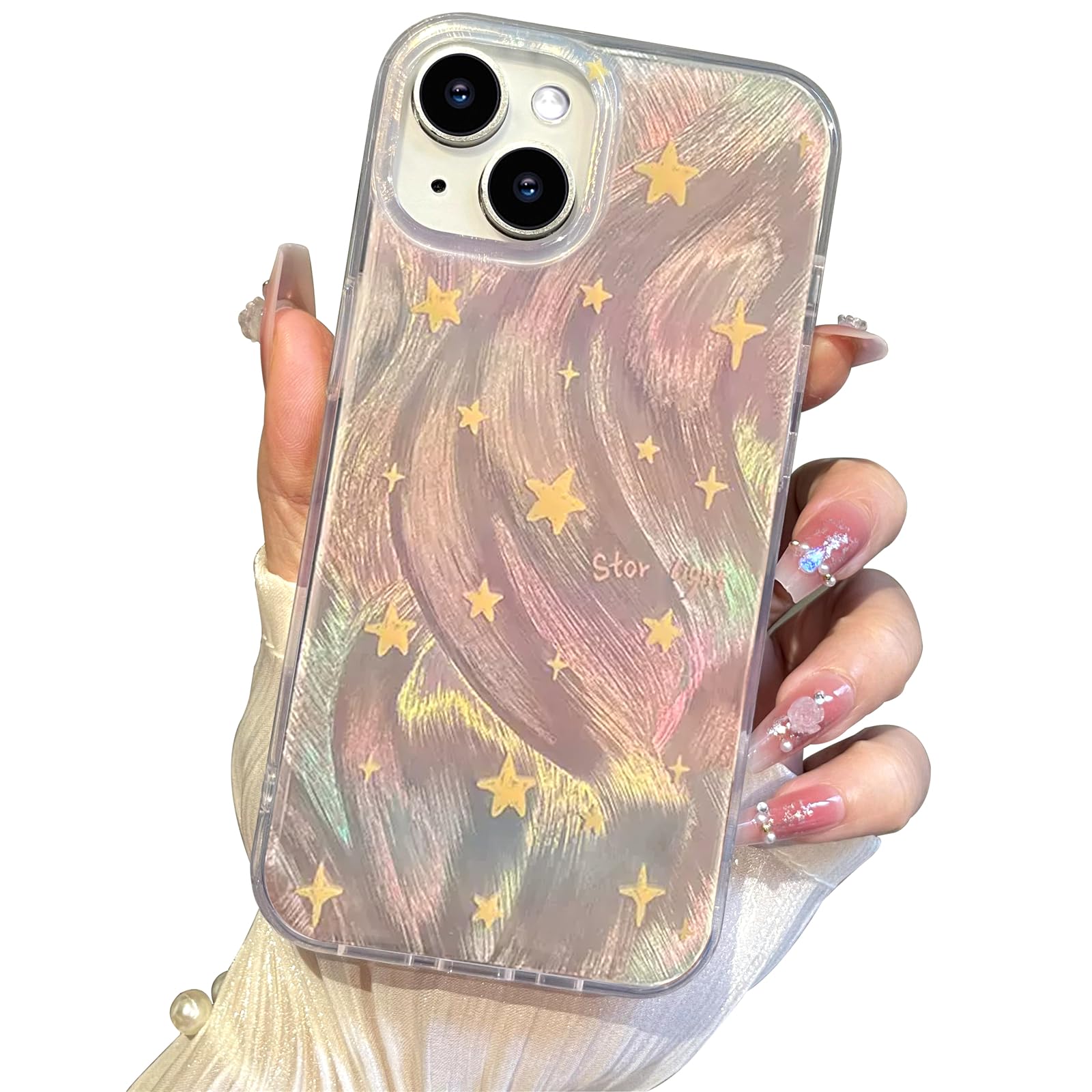 I Mgae In Ar Phone Hard Case Compatible With Iphone 13 Case & Iphone 14 Case Slim Holographic Shiny Pink Butterfly Women Girls,