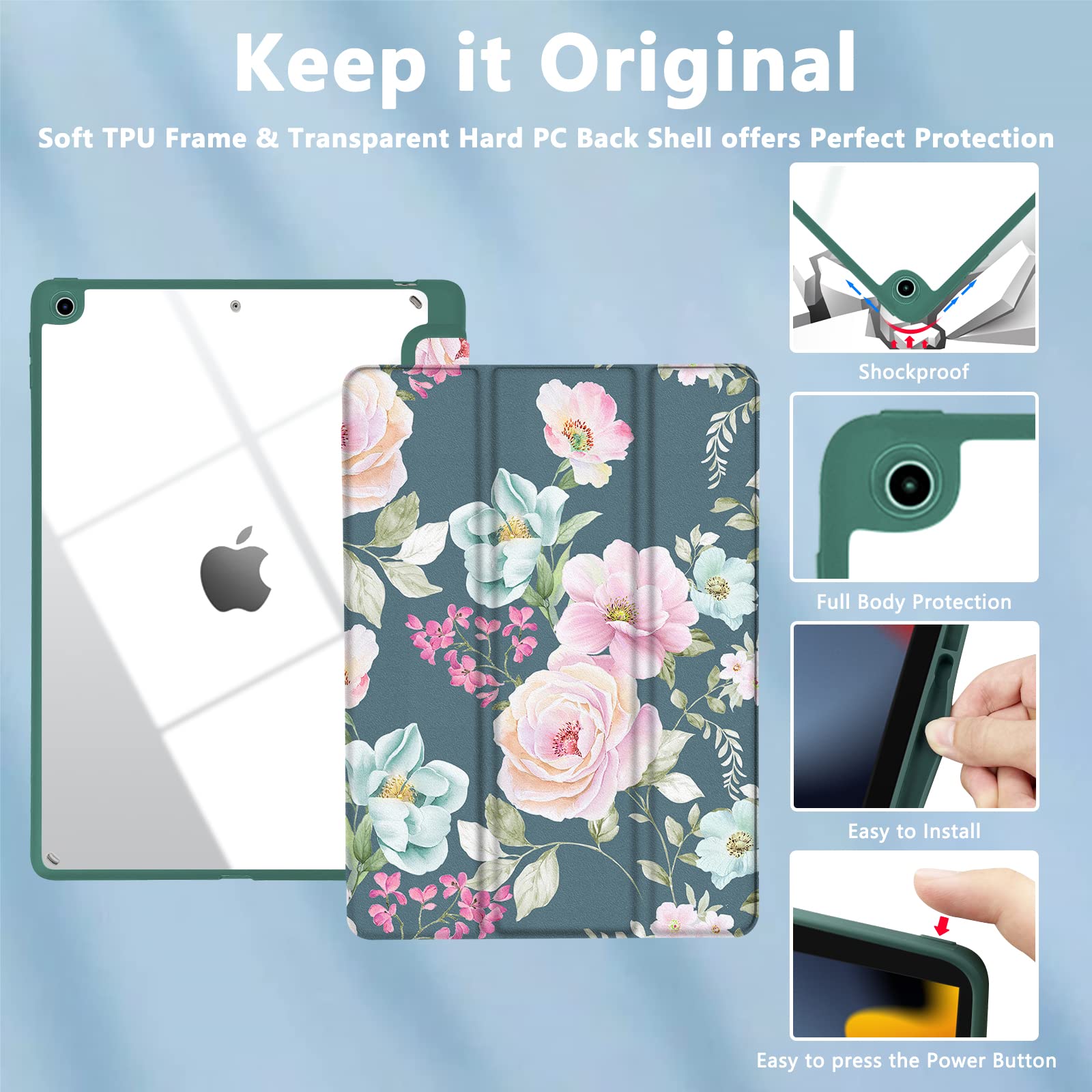 Topperfekt Hybrid Slim Case For Ipad 9Th / 8Th / 7Th Generation (2021/2020 / 2019) 10.2 Inch - [Built-In Pencil Holder] Shockpro