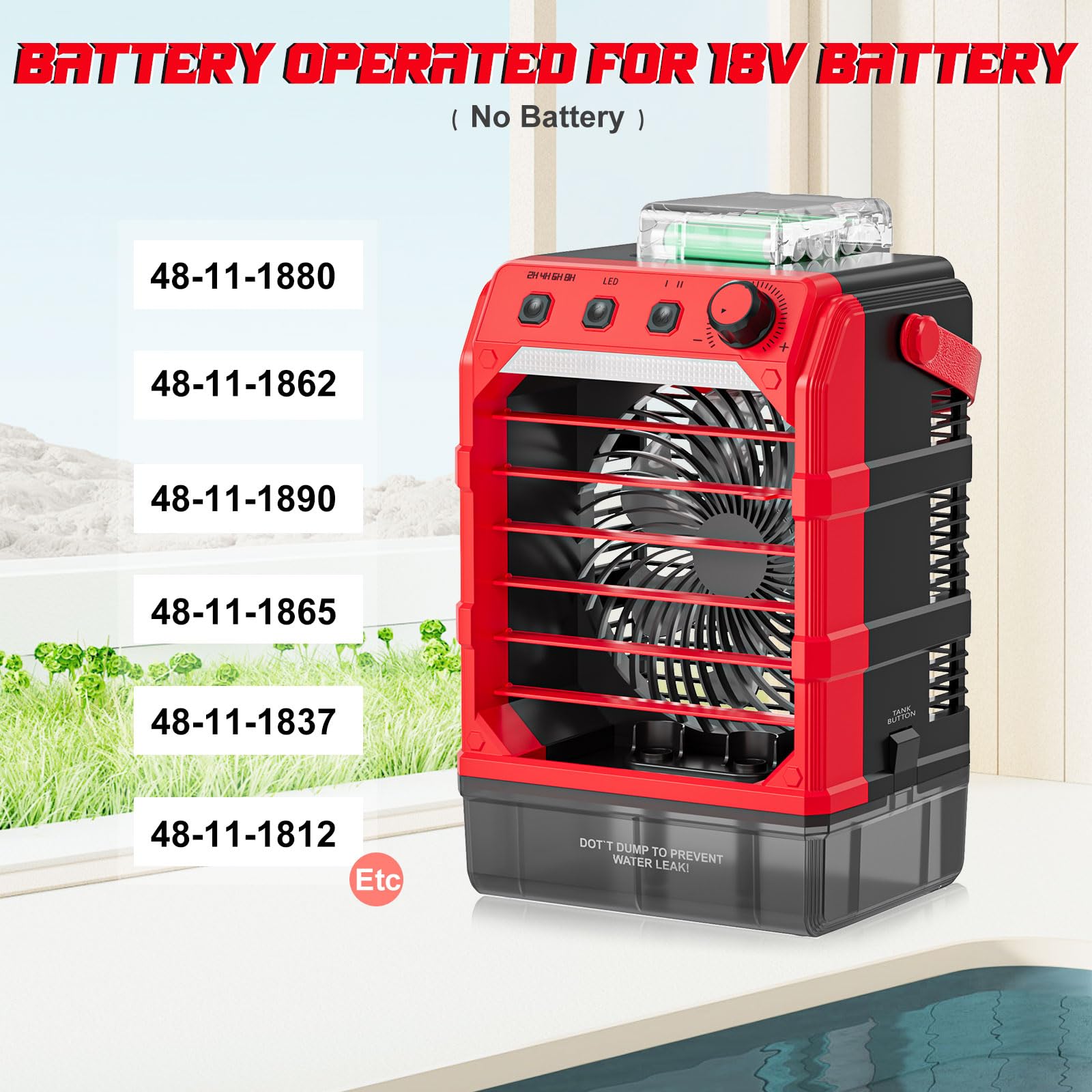 Crtbelfy Battery Powered Misting Fan Compatible For Milwaukee M18 18V (No Battery) Or Usb Input Powered,Cooling Fan With 1600Ml