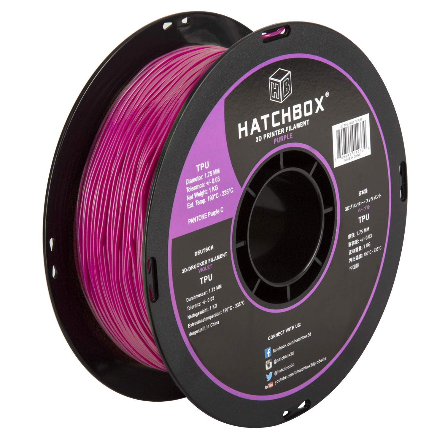 Hatchbox Tpu 3D Printer Filament, Dimensional Accuracy   003 Mm, 1 Kg Spool, 175 Mm, Shore 95A, Purple