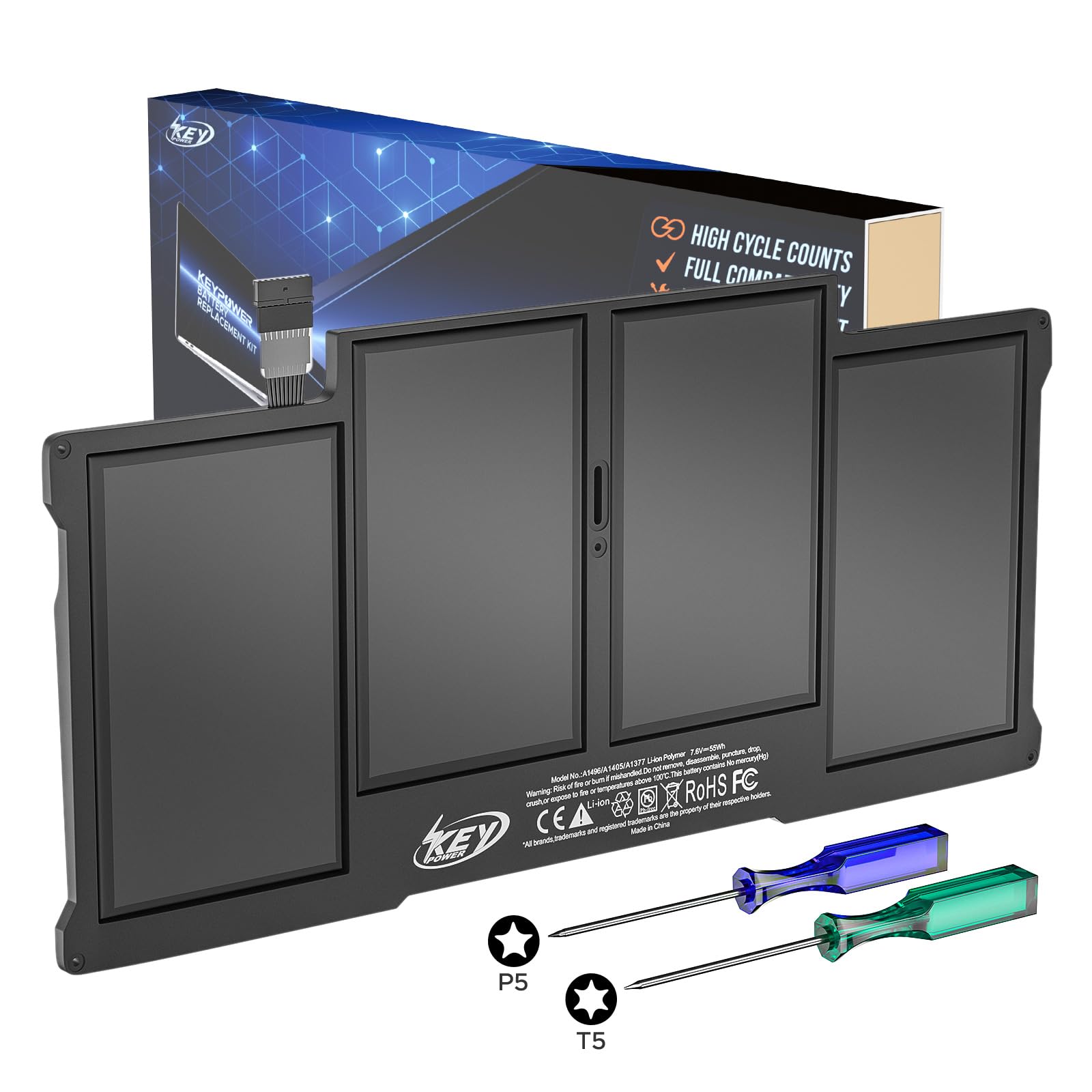 Key Power A1466 Battery, 13 Inch Macbook Air Battery Replacement For A1466 (Mid 2012/2013, Early 2014/2015, 2017), A1369 (Late 2