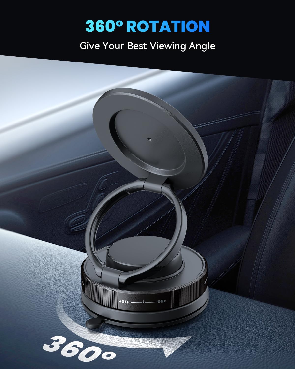 Tcmot Car Phone Holder For Magsafe, Foldable 360 Rotatable Suction Cup Mount For Iphone, Samsung, All Smartphones - Strong Vacuu