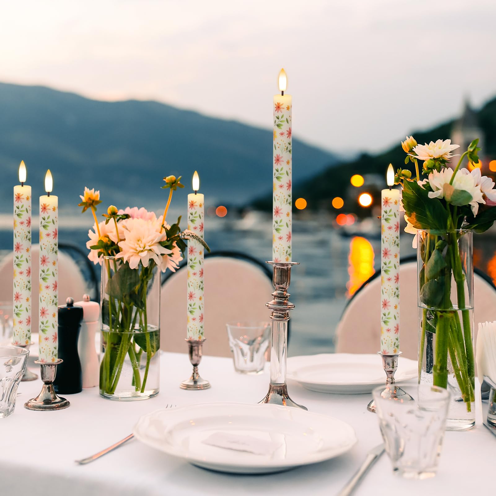 Kunswenn Flameless Taper Candles With Remote, 4 Pcs Spring Led Taper Candles Battery Operated, Real Wax Flameless Candlesticks W