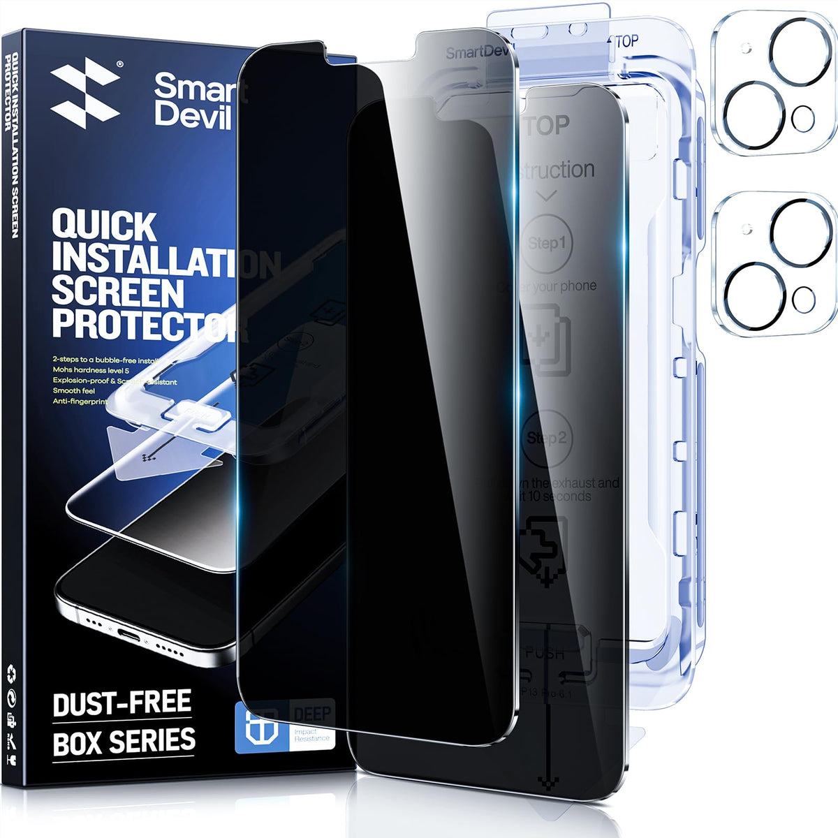 Smartdevil 2Pack For Iphone 12 Pro Max Privacy Screen Protector With 2Pack Camera Lens Protector, 9H Protection Anti-Spy Privacy