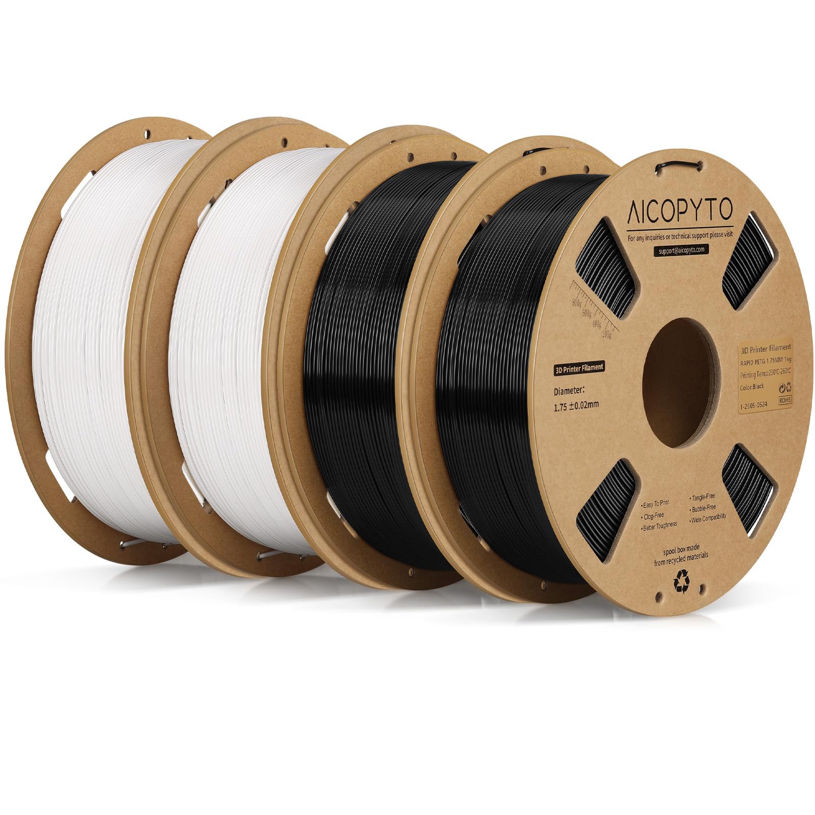 AICOPYTO PETG Filament 1.75mm Bundle 4KG, High Speed 30-600mm/s 3D Printer Filament Rapid PETG Dimensional Accuracy +/- 0.02mm, 