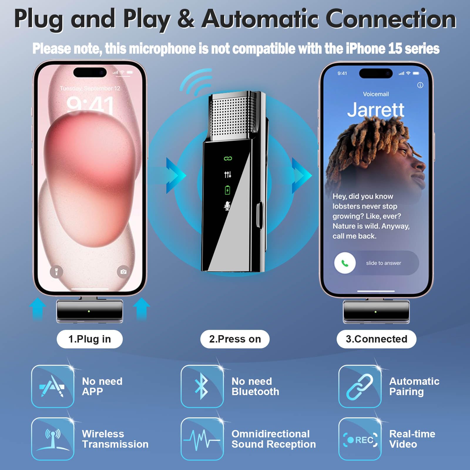 Cwqzguf Wireless Lavalier Microphone With Noise Cancellation, Free Recordings, High Fi Sound, Ultra Long Transmission, Mini Micr