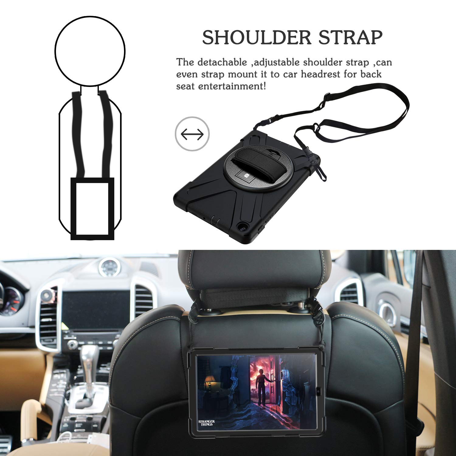 Braecn For Galaxy Tab A 10.1 2019 Case, Heavy Duty Shockproof Rugged Case With 360 Degree Rotating Hand Strap/Stand And Shoulder