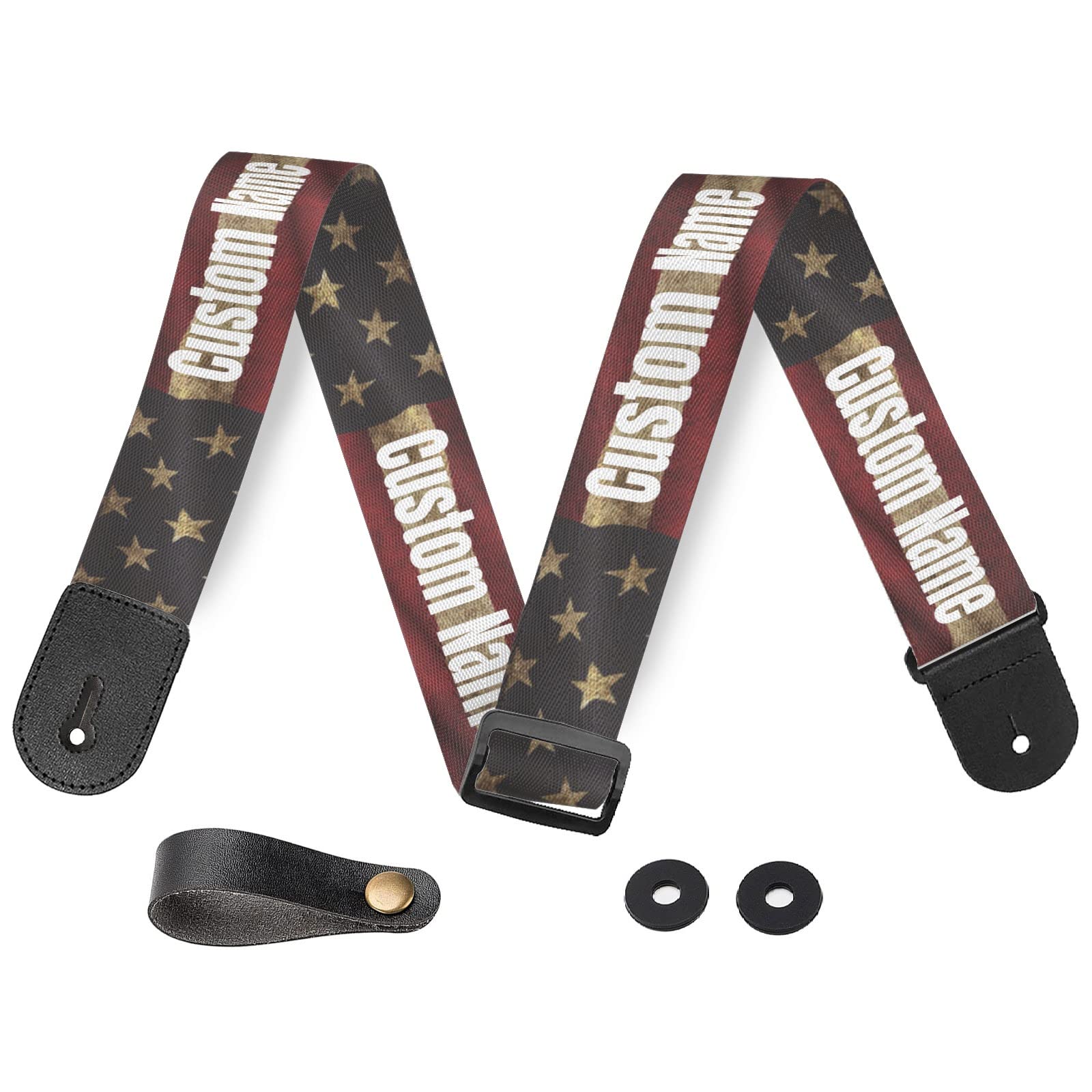 BUYILEHU American Flag Personalized Guitar Strap Custom Name Strap for Acoustic Electric Bass Guitar Accessories, White1, Talla