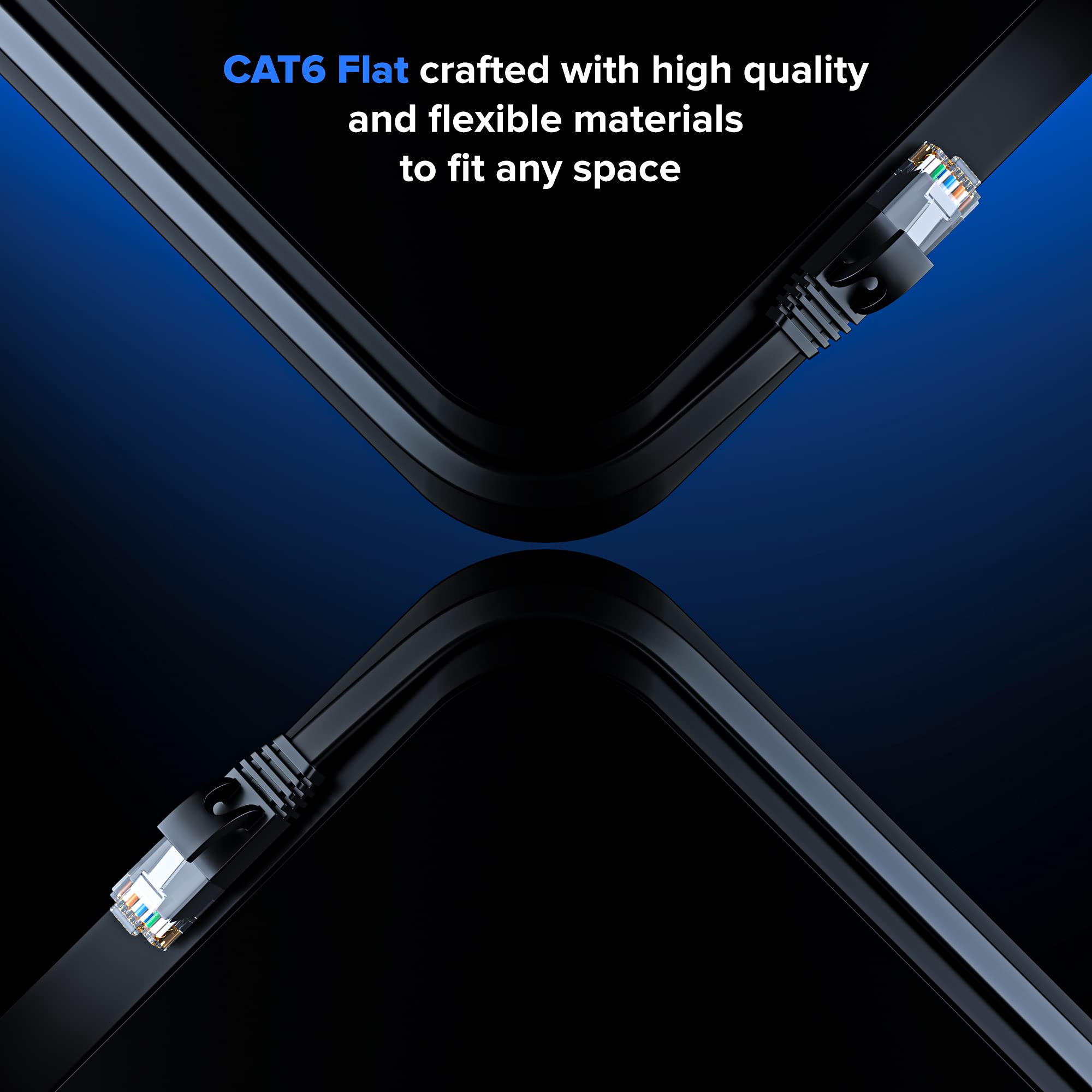 Cat 6 Ethernet Cable 2 Ft   With A Flat, Space Saving Design High Speed Internet & Network Lan Patch Cable, Rj45 Connectors   2Ft / Purple / 6 Pack   Perfect For Gaming, Streaming, And More