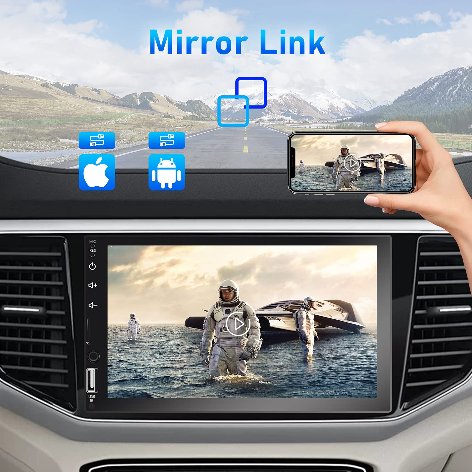 Double Din Car Stereo, In Dash Car Radio With Carplay/Android Auto Bluetooth 7 Inch Hd Touchscreen Auto Radio With Backup Camera, Fm/Mirror Link//Tf/Aux/Usb/Multimedia Mp5 Player