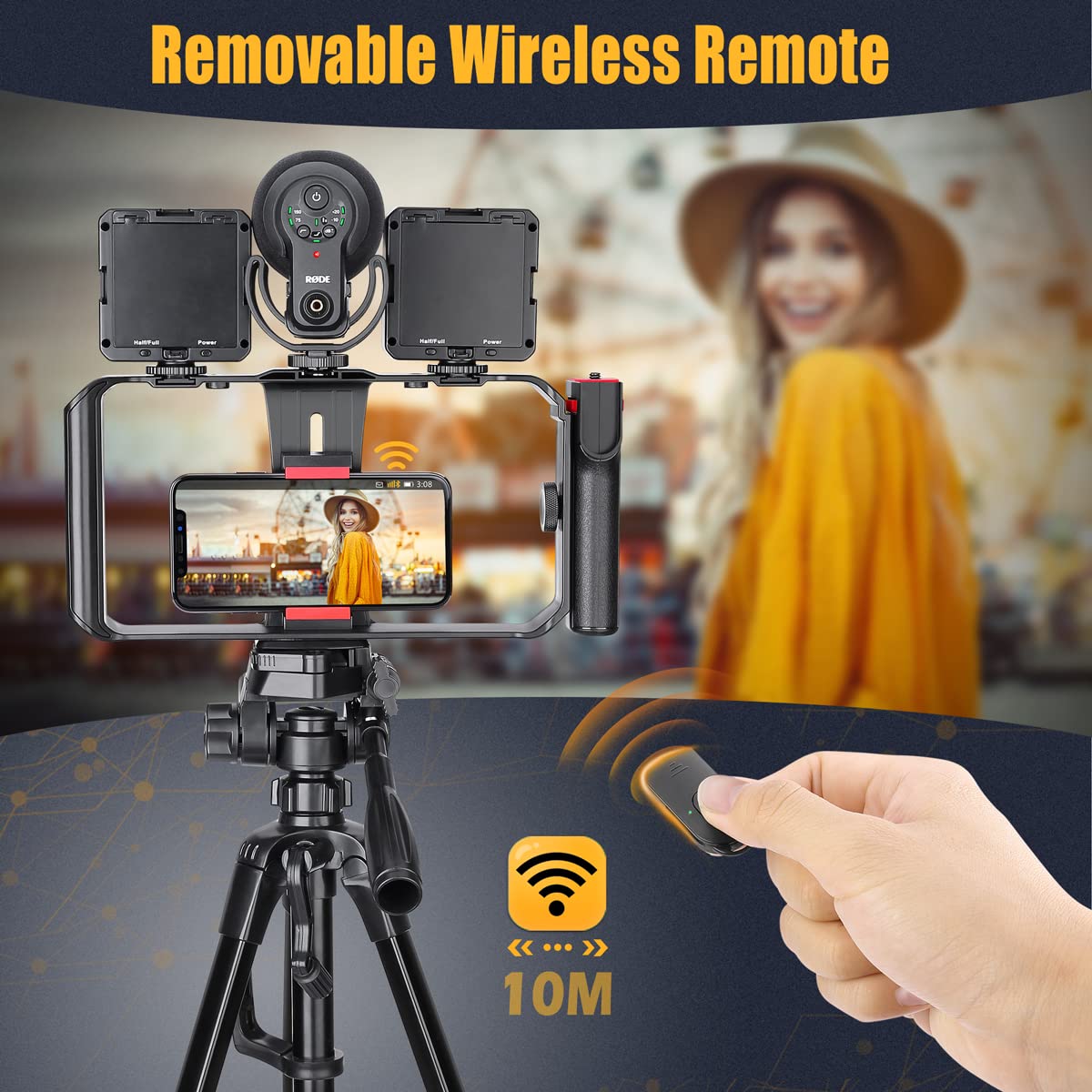 Zeadio Smartphone Video Cage Rig, Filmmaking Vlogging Case, Phone Stabilizer Tripod Mount With Wireless Remote Shutter Fits For