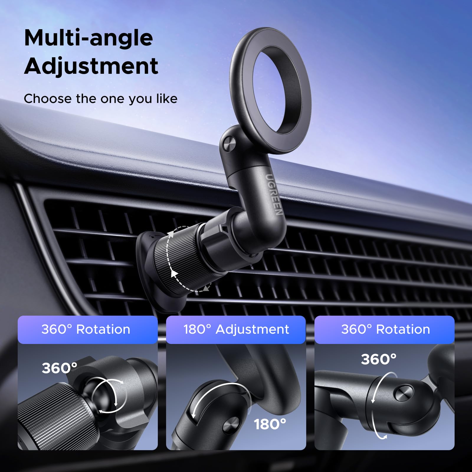 Ugreen Phone Mount For Magsafe Air Vent Car Mount Magnetic Never Block Phone Holder Strengthen Magnetic Power Compatible With Ip