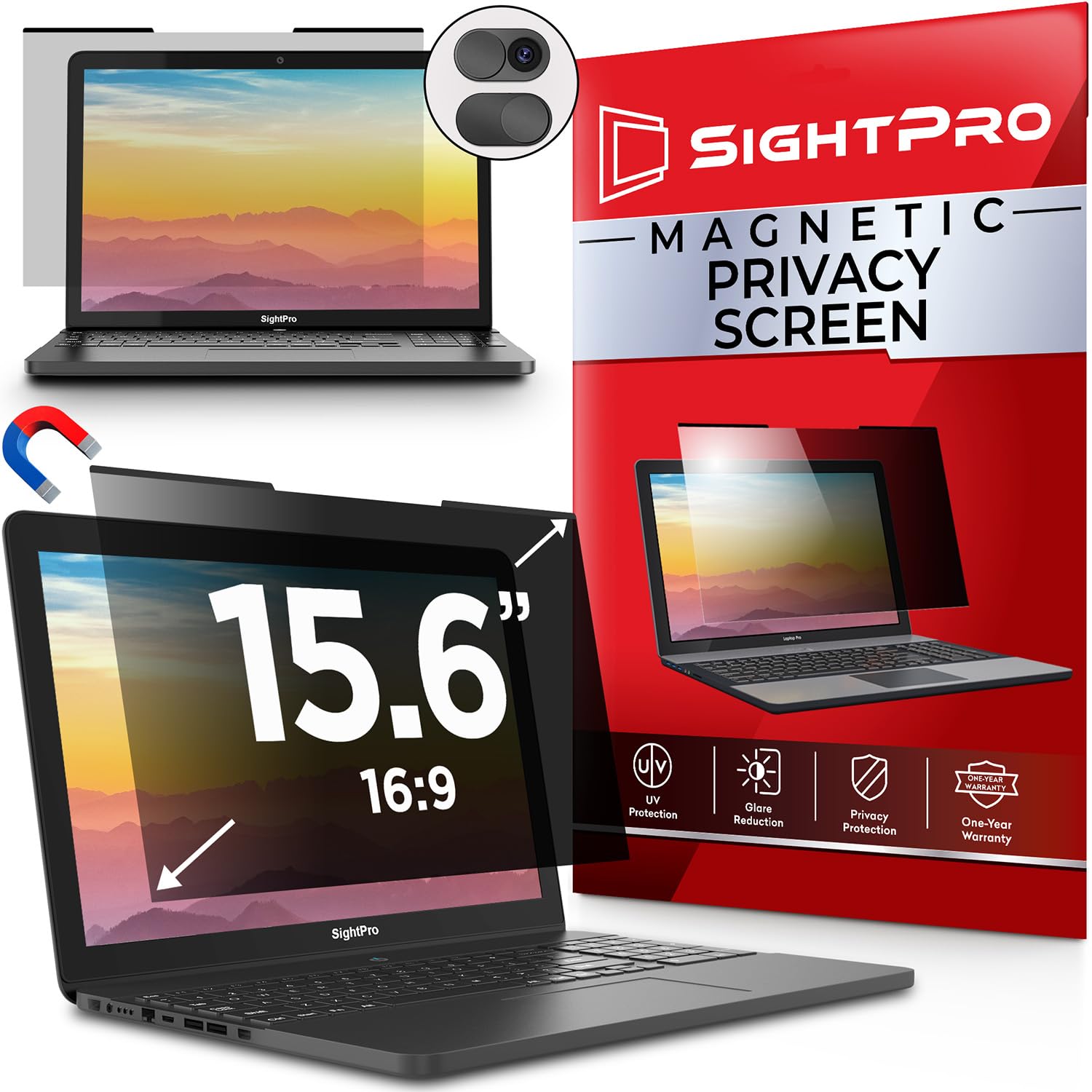 Sightpro Magnetic Laptop Privacy Screen 15.6 Inch 16:9   Removable Computer Privacy Filter Shield And Anti Glare Protector
