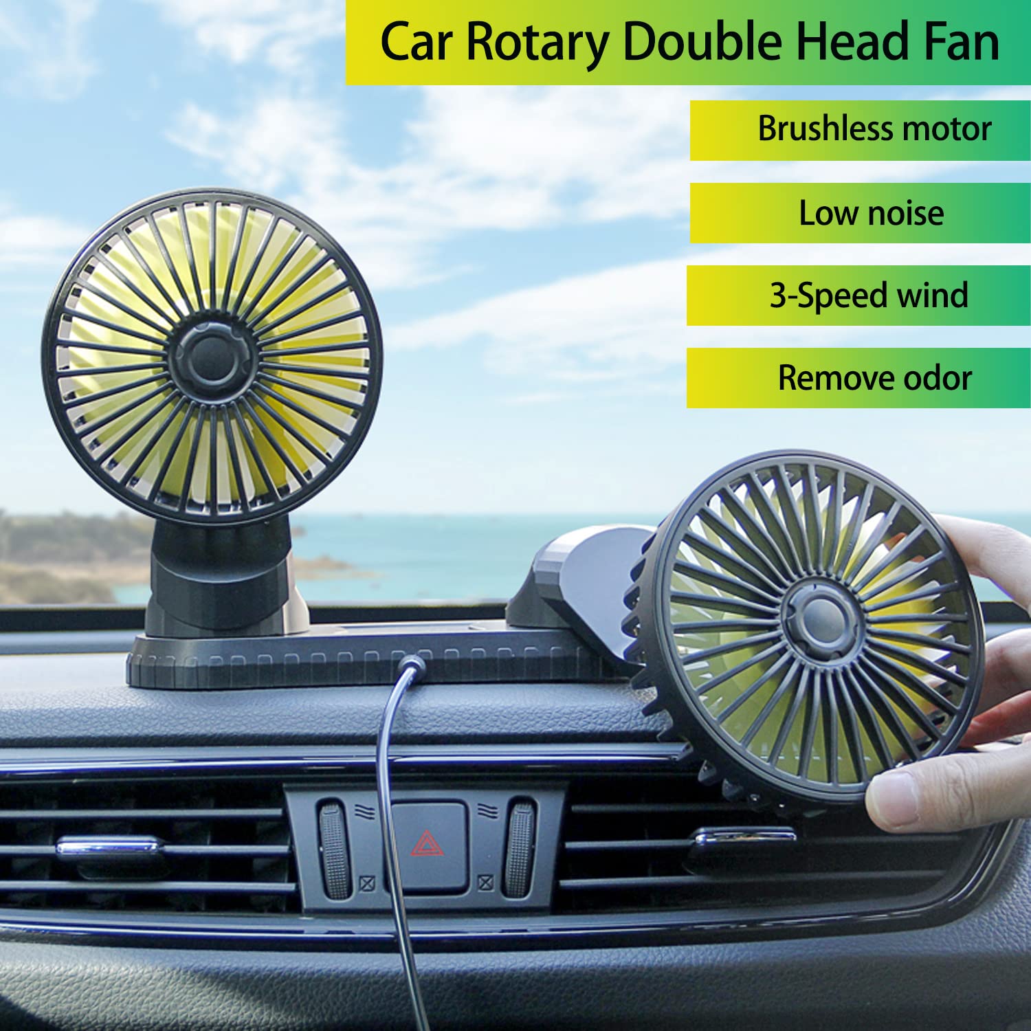 Car Cooling Fan,360� Adjustable Dual Head Cooling Air Fan Brushless Motor Low Noise Automobile Vehicle Fan Micro Usb For Car/Suv/Rv/Truck/Boat Use (Without Coloured Light)