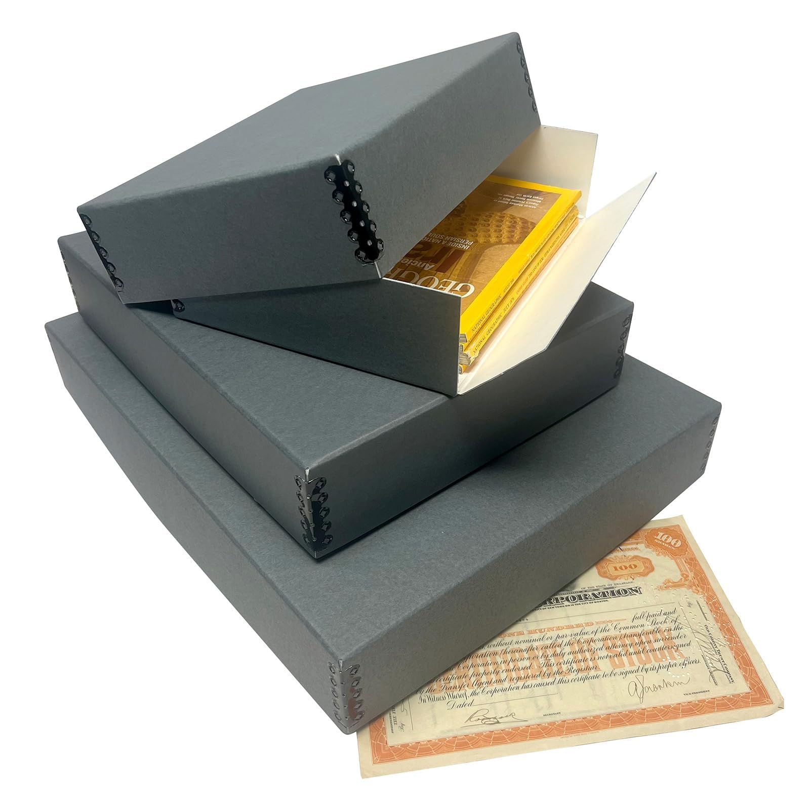 Lineco Museum Archival Storage Box, 17.75X22.75X3 In. Drop Front Design. Acid Free With Metal Edge. Organize Photos, Pictures, Prints, Documents, Crafts, Diy. Gray, 1 Pack