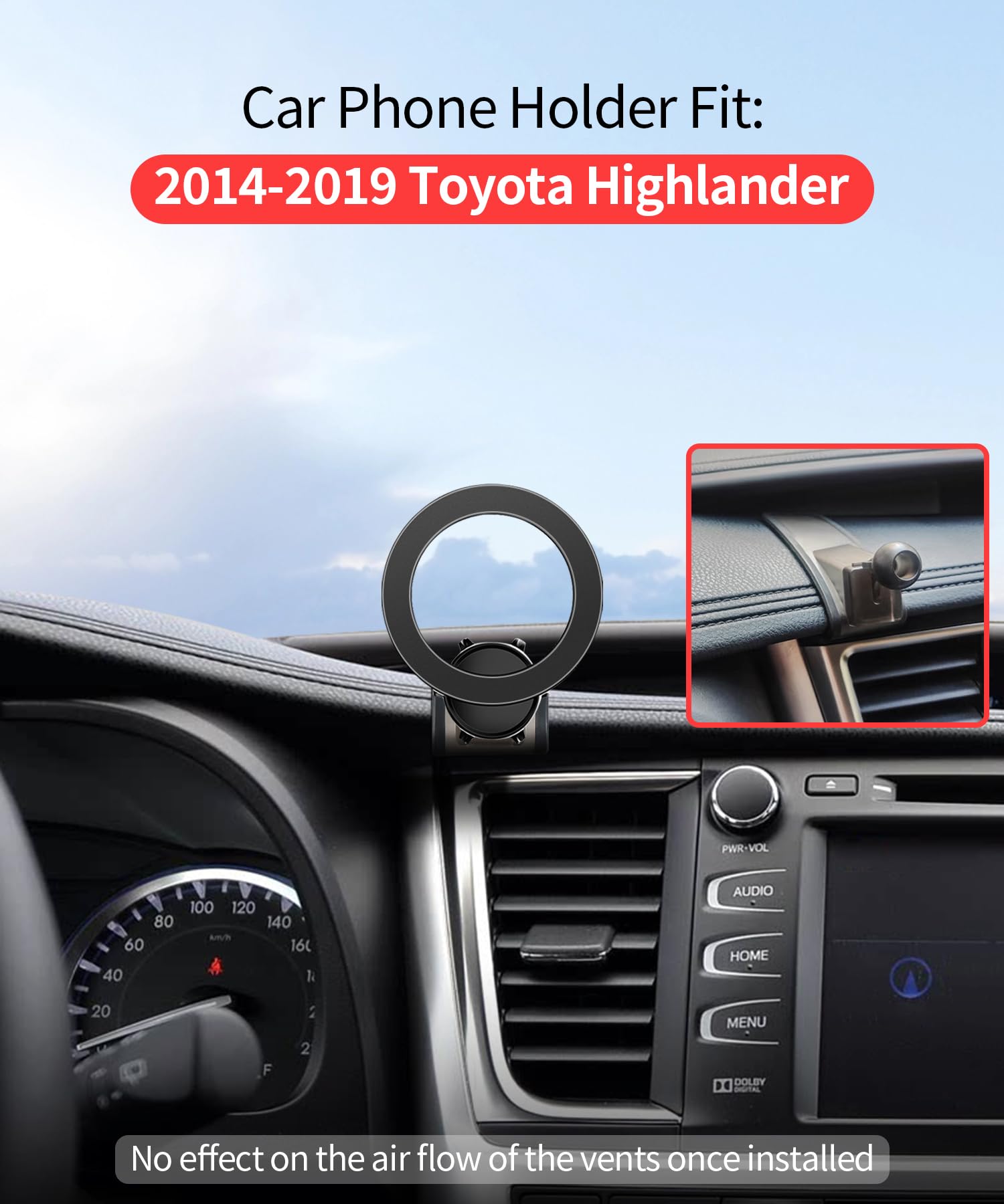 Maserweller Car Phone Holder For Toyota Highlander 2014 2015 2016 2017 2018 2019 Accessories, 360 Rotation Phone Mount Compatibl