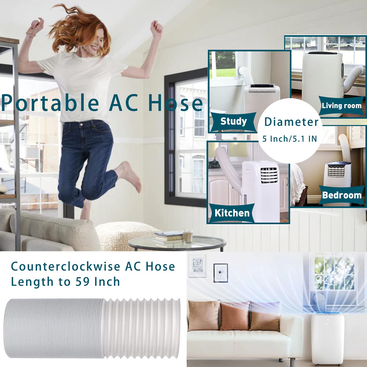 Portable Air Conditioner Hose   5'' Diameter Portable Exhaust Vent For Portable Air Conditioners, Suitable For 5'' Exhaust Hose