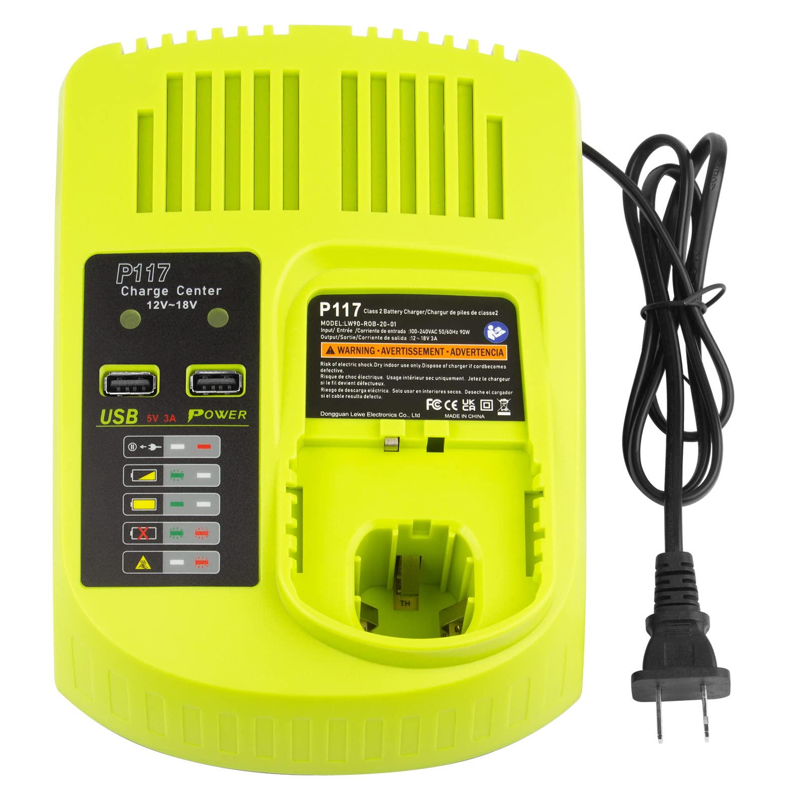 Replacement Ryobi P117 P118 P119 Dual Chemistry Charger Li Ion & Ni Cad Ni Mh Battery Charger 12V 18V Max For Ryobi One+ Plus Ba
